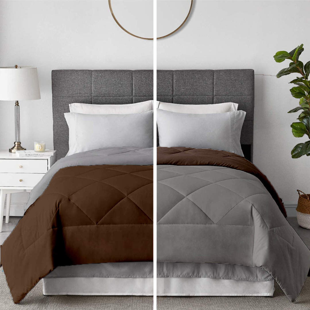 reversible ac comforter silver chocolate brown