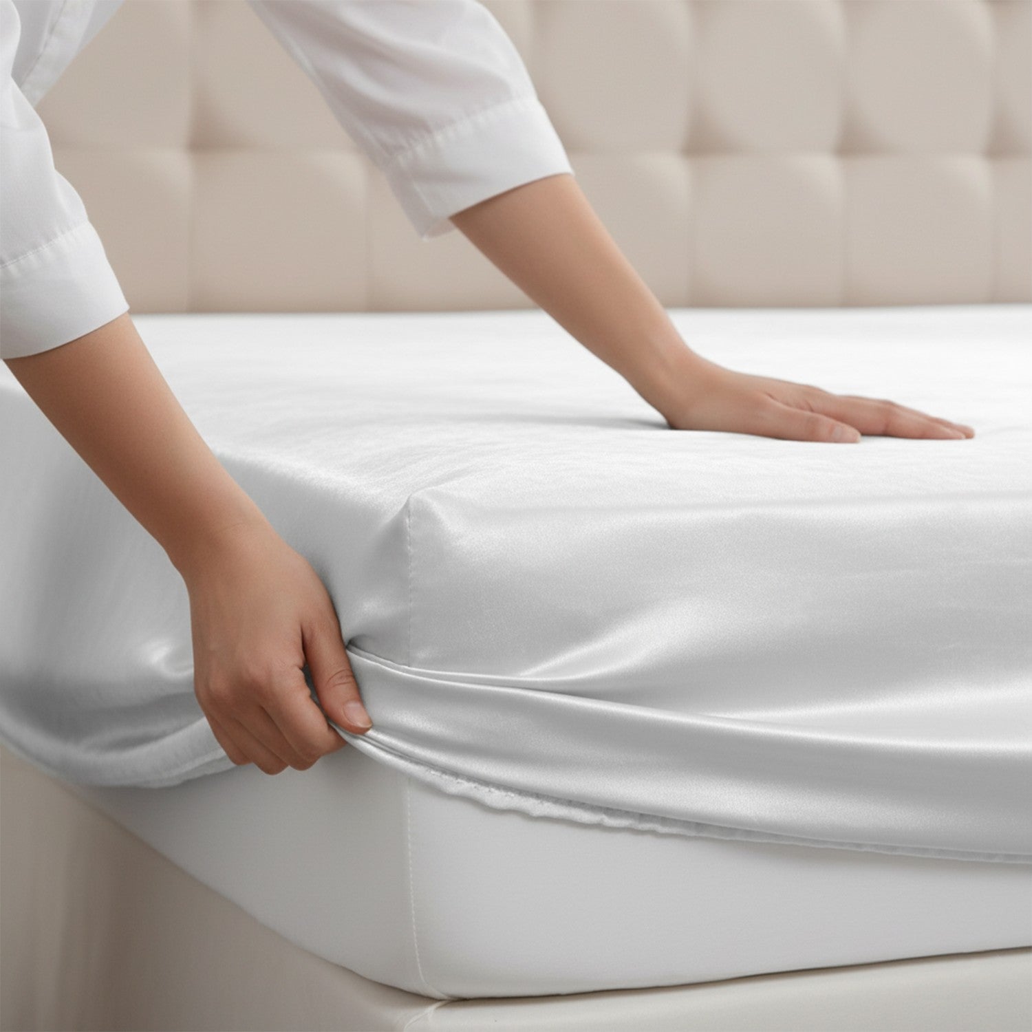 Copper Brown Satin Fitted Bedsheet With Pillow Cover