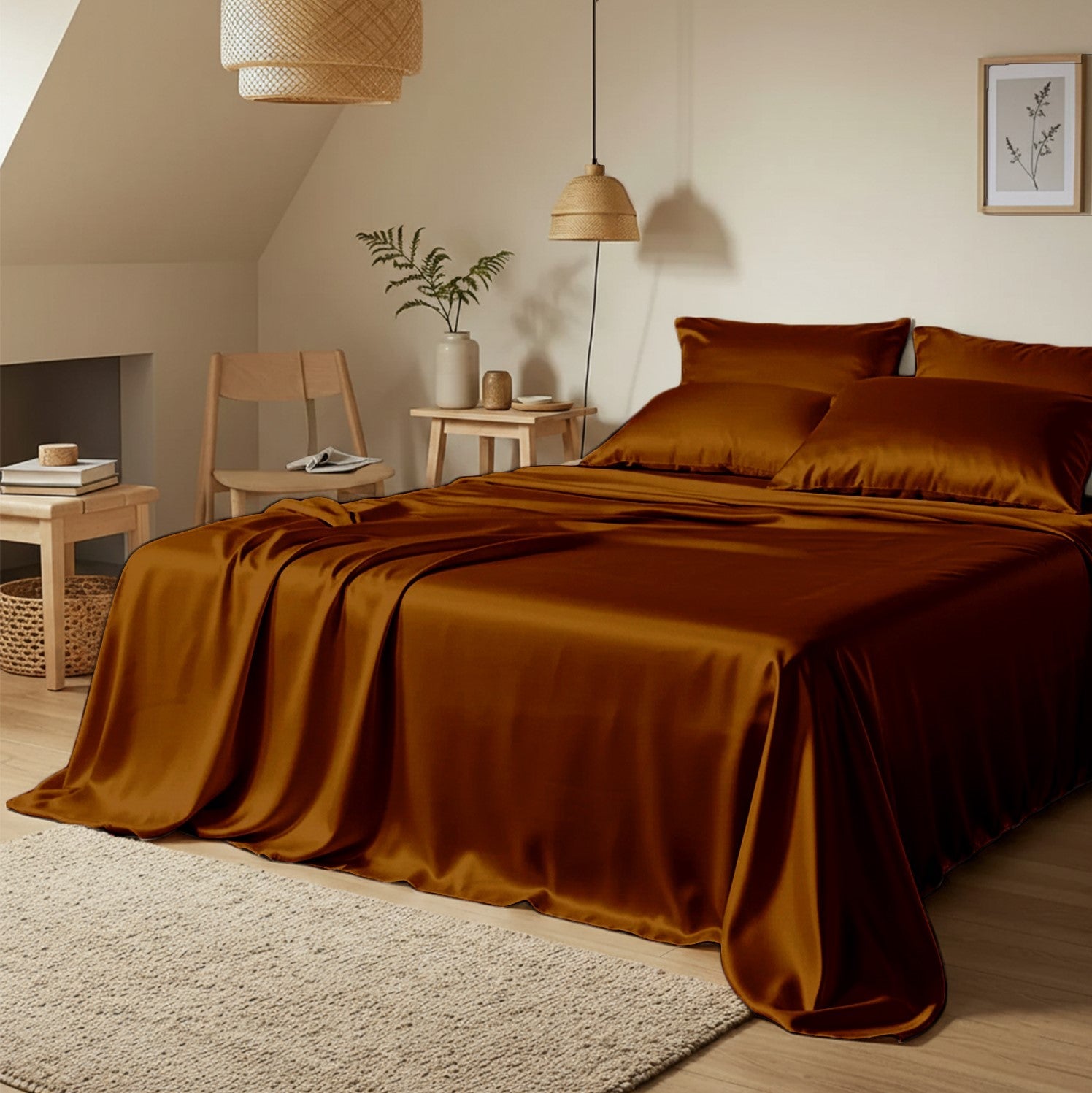 Brown Satin Flatted Bedsheet – Smooth, Elegant & Comfortable