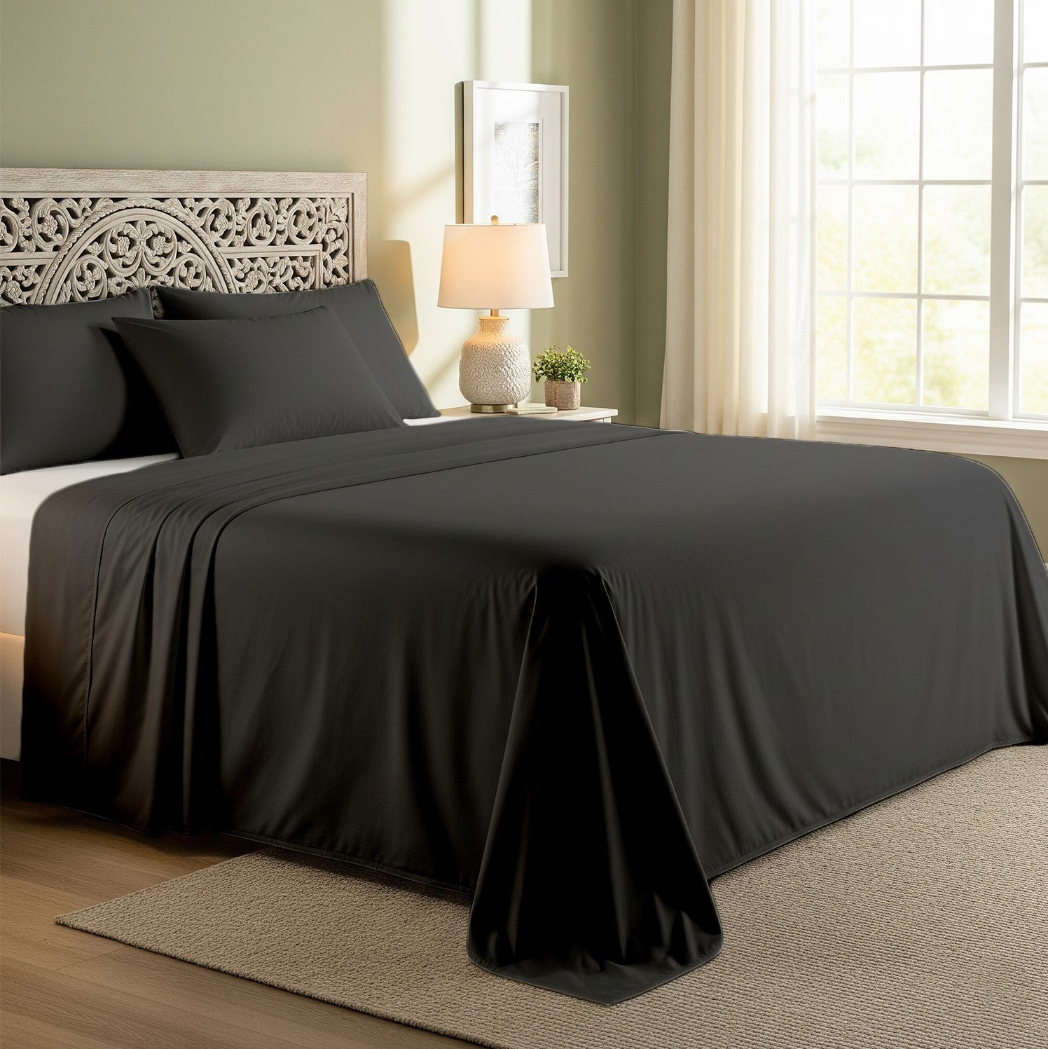 Black Cotton Flat Bedsheet – Modern, Soft & Effortlessly Stylish