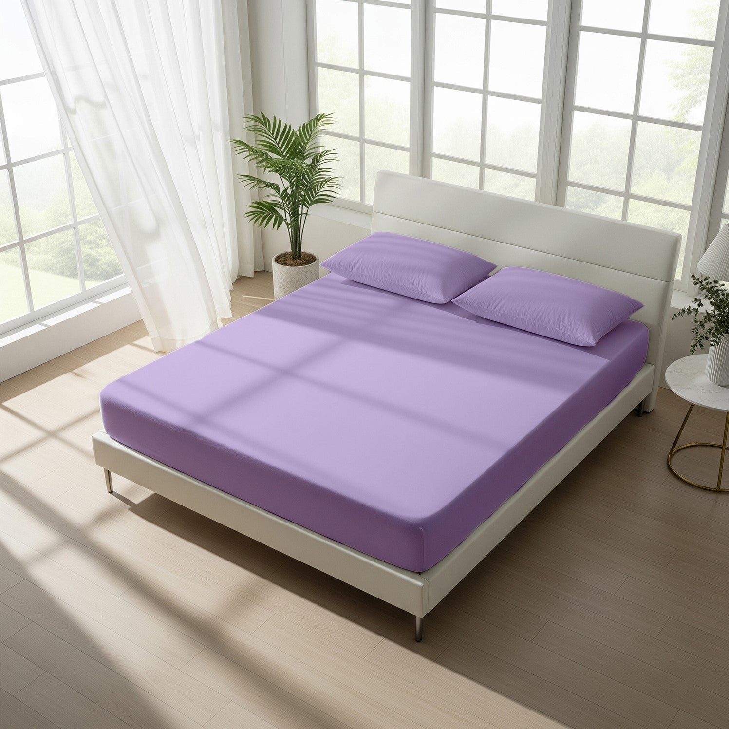 Lavender Fitted Cotton Bedsheet With Two Pillow Cover  – Luxurious, Soft & Long-Lasting