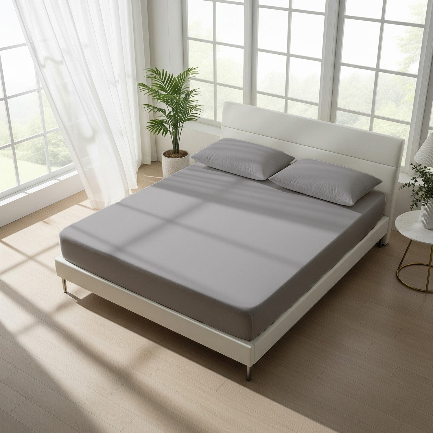 Silver Fitted Cotton Bedsheet With Two Pillow Cover  – Luxurious, Soft & Long-Lasting
