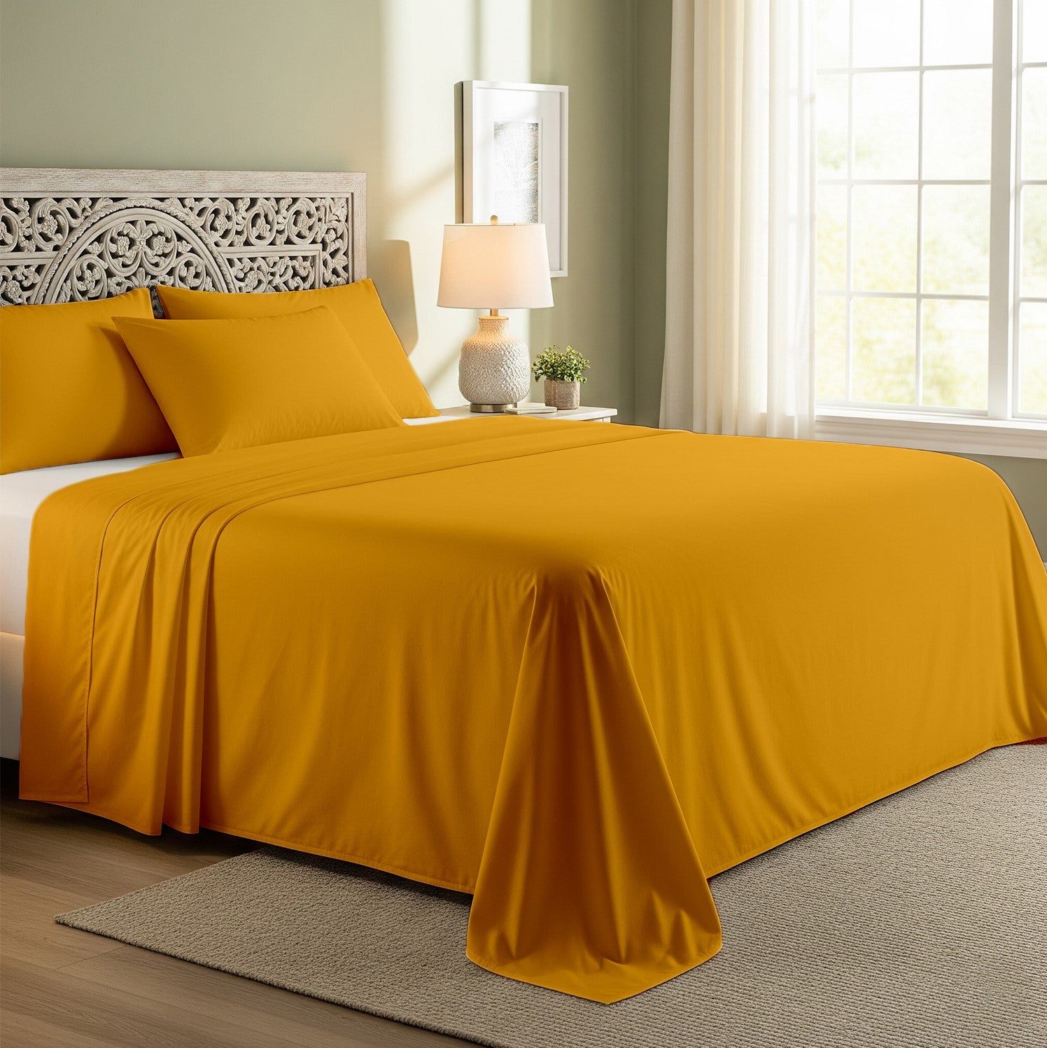 Gold Cotton Flat Bedsheet – Modern, Soft & Effortlessly Stylish