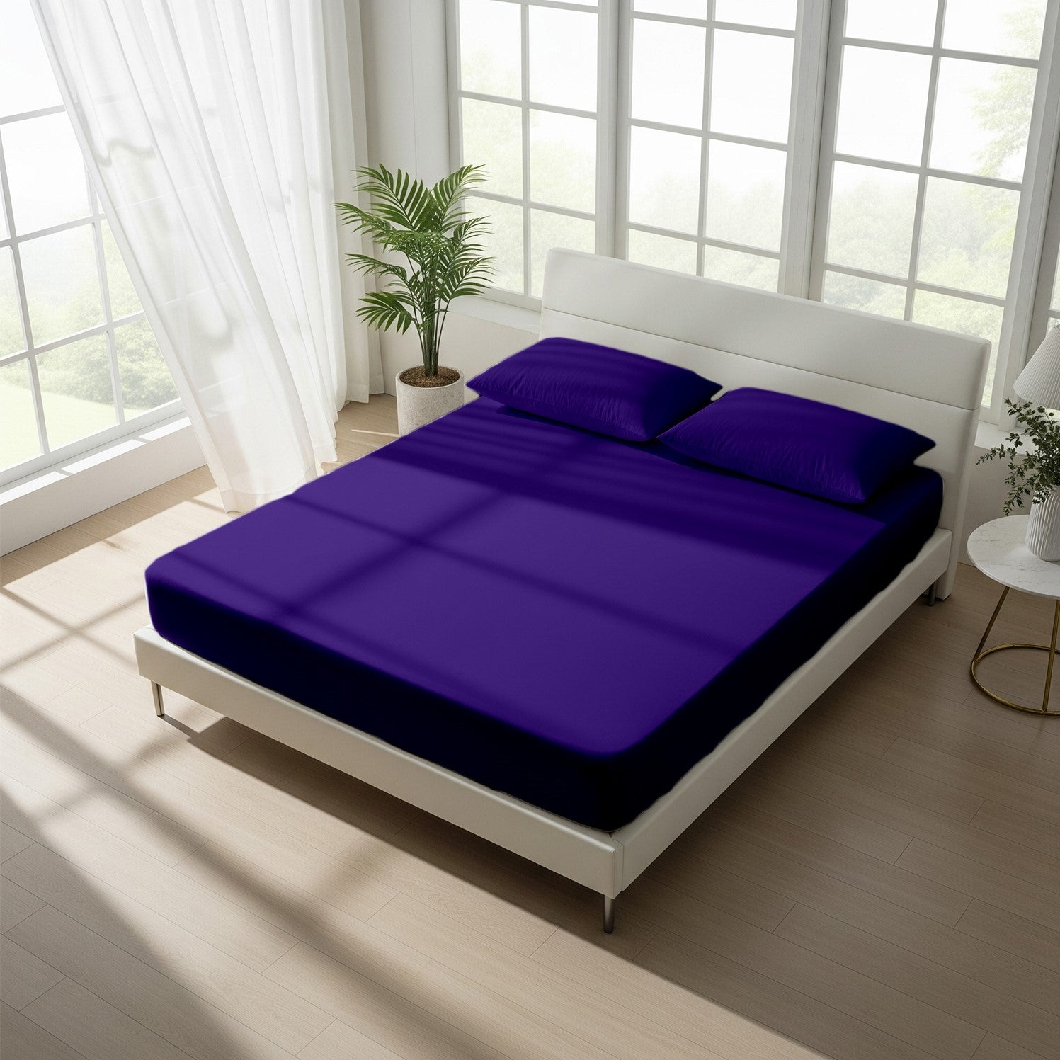 Medium Blue Fitted Cotton Bedsheet With Two Pillow Cover  – Luxurious, Soft & Long-Lasting