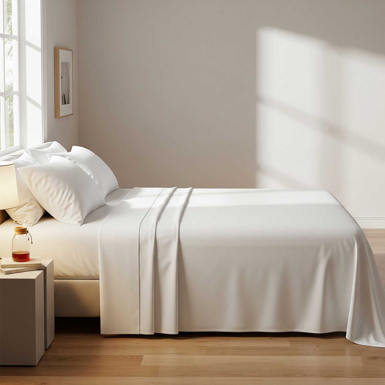 White Microfiber Flat Bedsheet With Two Pillow Cover – Fade-Resistant & All-Season Comfort