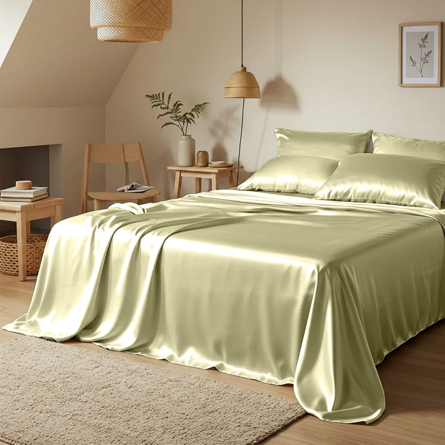 Beige Satin Flatted Bedsheet – Smooth, Elegant & Comfortable