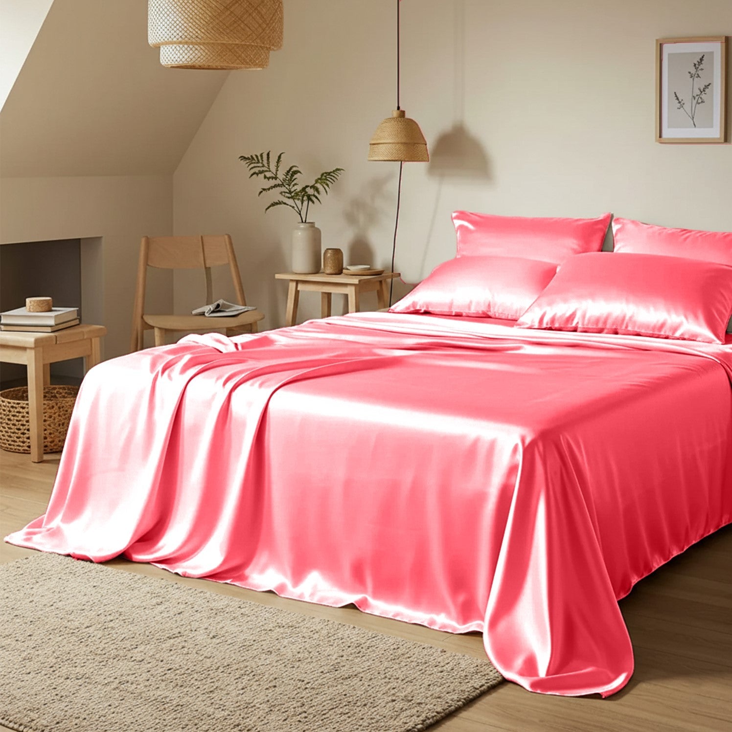 Coral Pink Satin Flatted Bedsheet – Smooth, Elegant & Comfortable