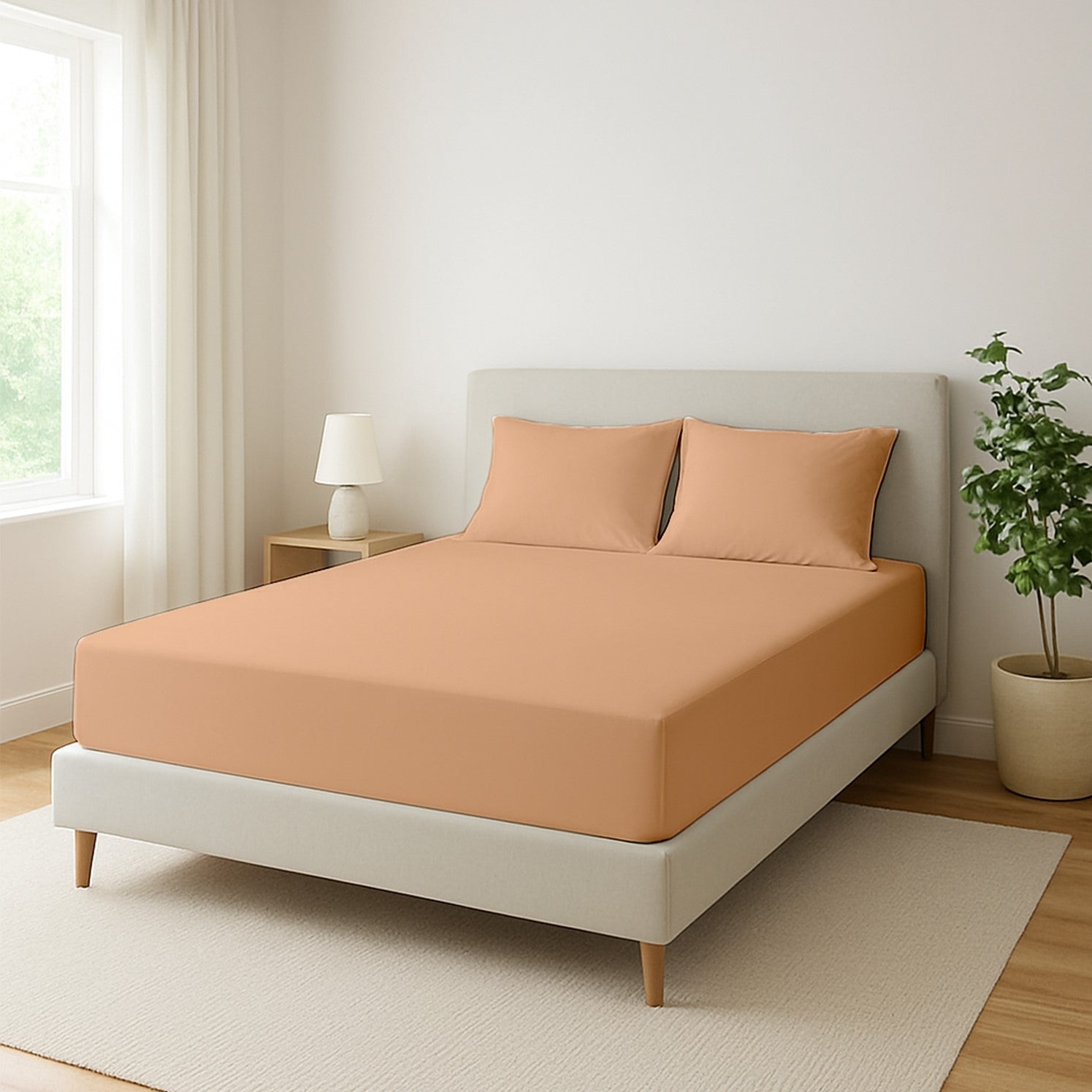 Peach Microfiber Fitted Bedsheet – Elegant, Cozy & Effortless Comfort