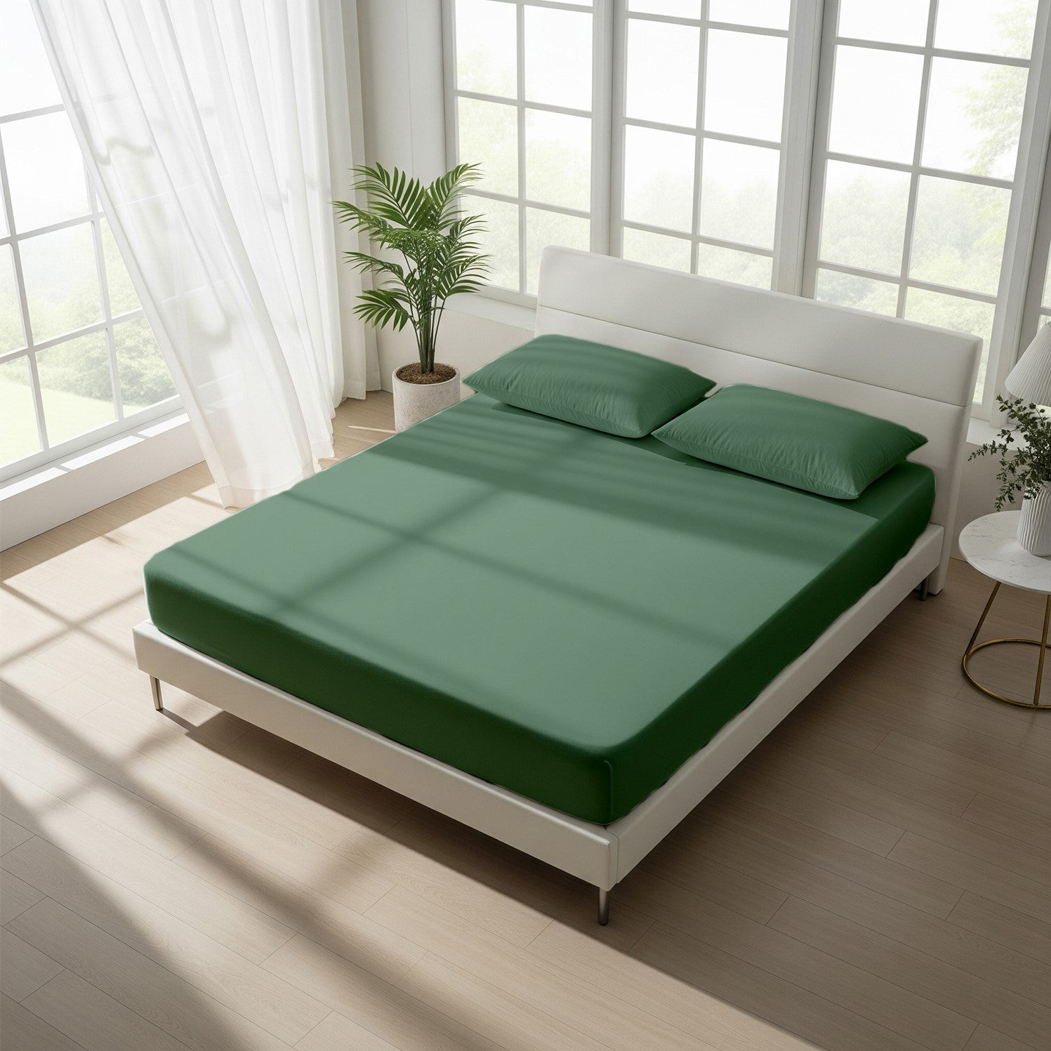 Emerald Fitted Cotton Bedsheet With Two Pillow Cover  – Luxurious, Soft & Long-Lasting