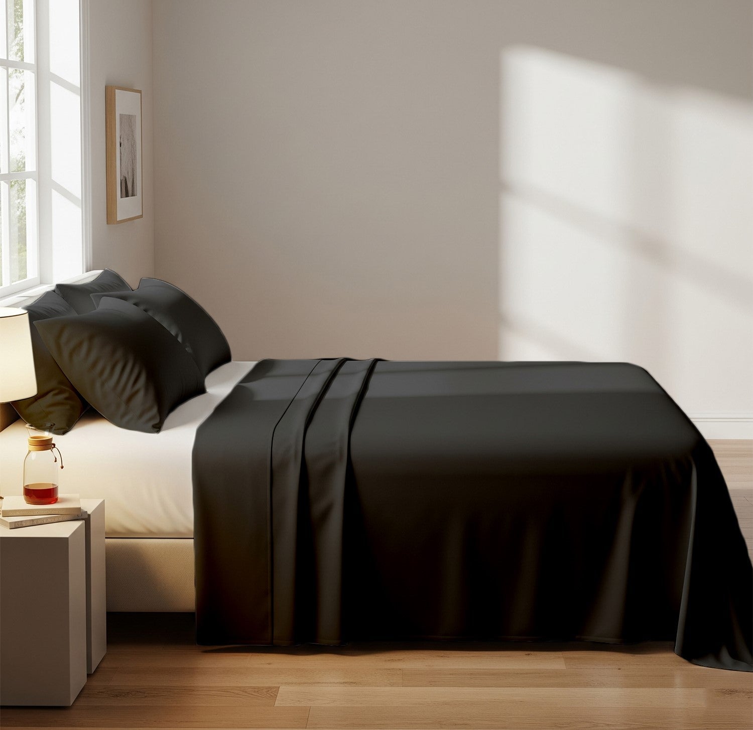 Dark Grey Microfiber Flat Bedsheet With Two Pillow Cover – Fade-Resistant & All-Season Comfort