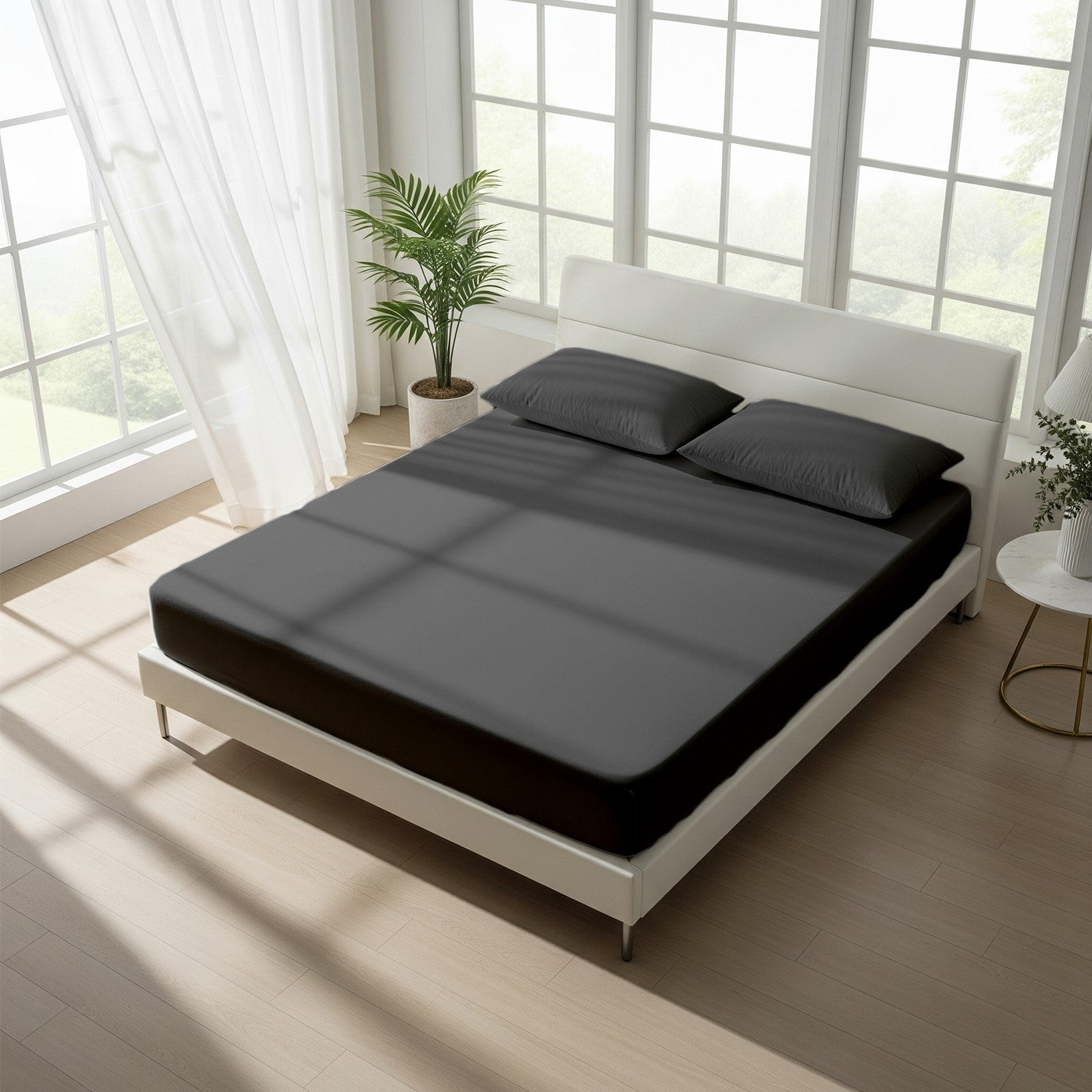 Dark Grey Fitted Cotton Bedsheet With Two Pillow Cover  – Luxurious, Soft & Long-Lasting