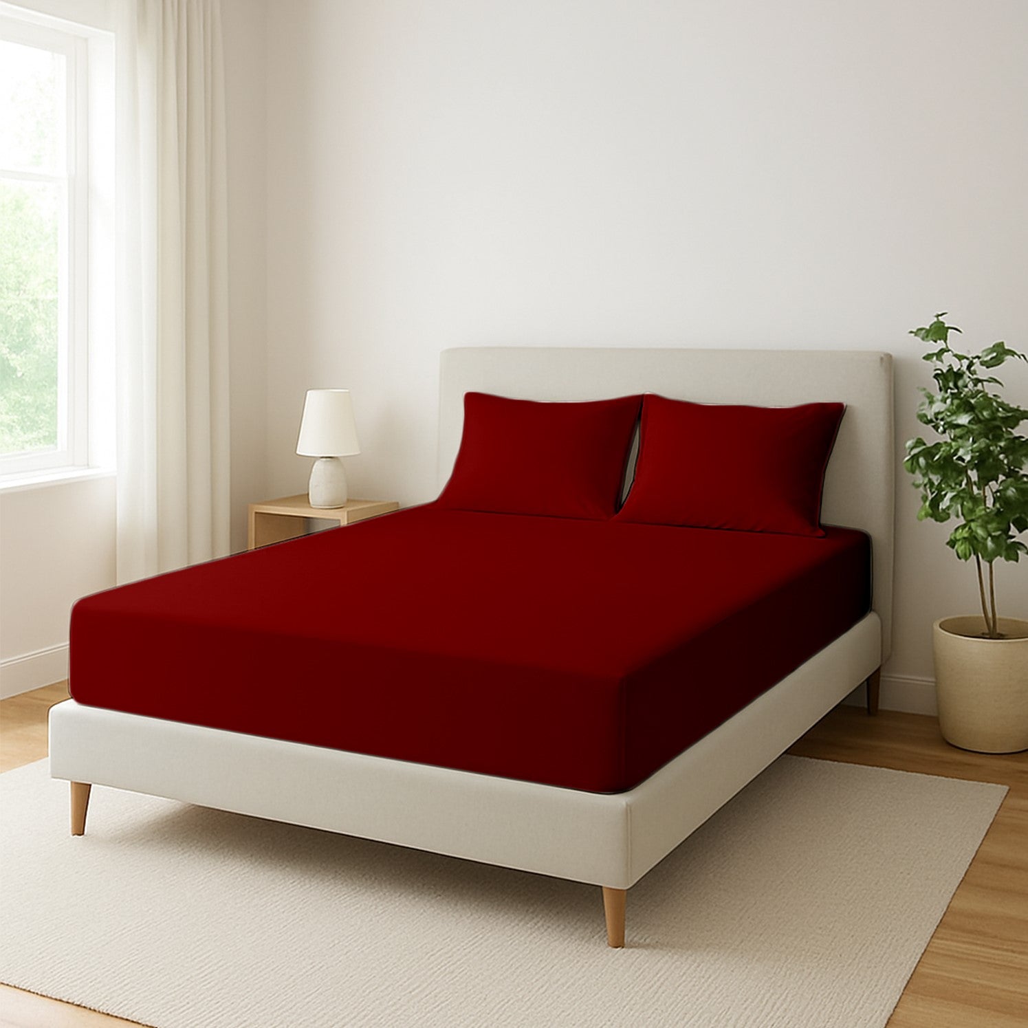 Burgundy Microfiber Fitted Bedsheet – Elegant, Cozy & Effortless Comfort