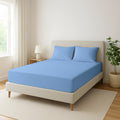 Sky Blue Microfiber Fitted Bedsheet – Elegant, Cozy & Effortless Comfort
