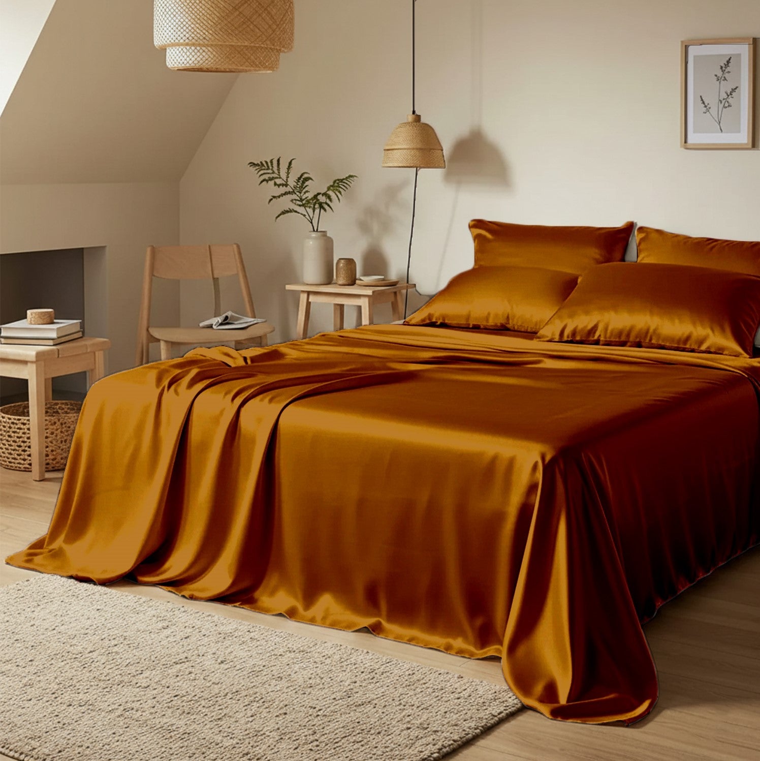 Copper Brown Satin Flatted Bedsheet – Smooth, Elegant & Comfortable