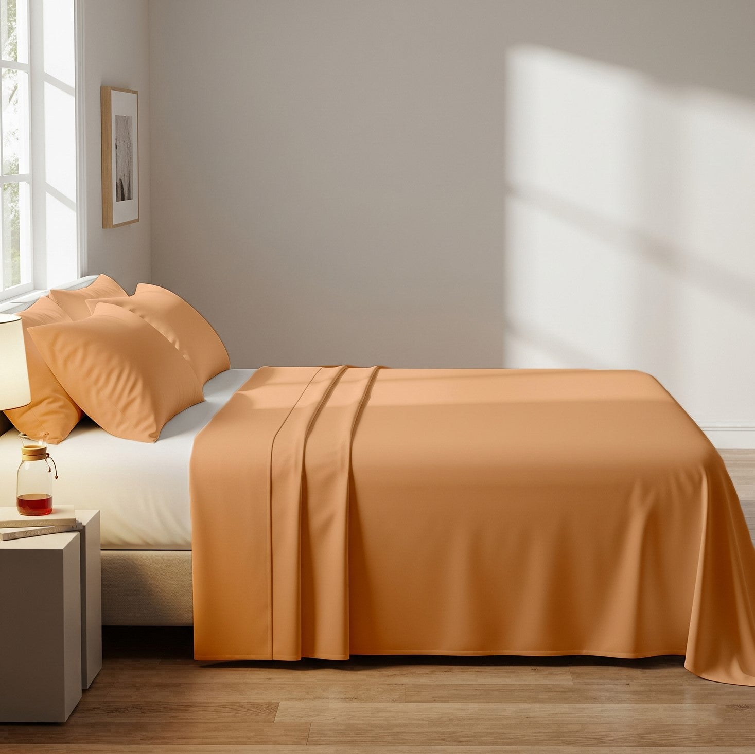 Peach Microfiber Flat Bedsheet With Two Pillow Cover – Fade-Resistant & All-Season Comfort