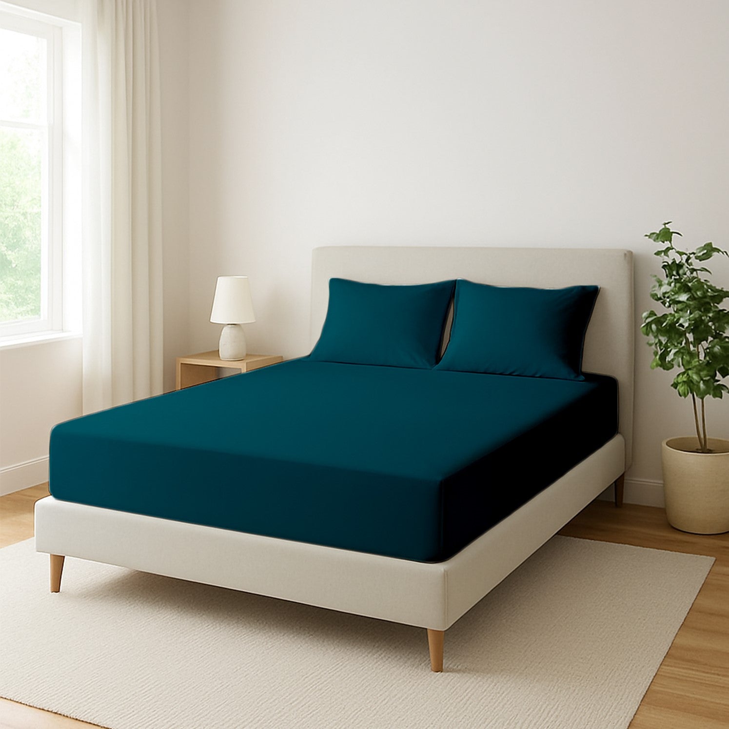 Teal Microfiber Fitted Bedsheet – Elegant, Cozy & Effortless Comfort
