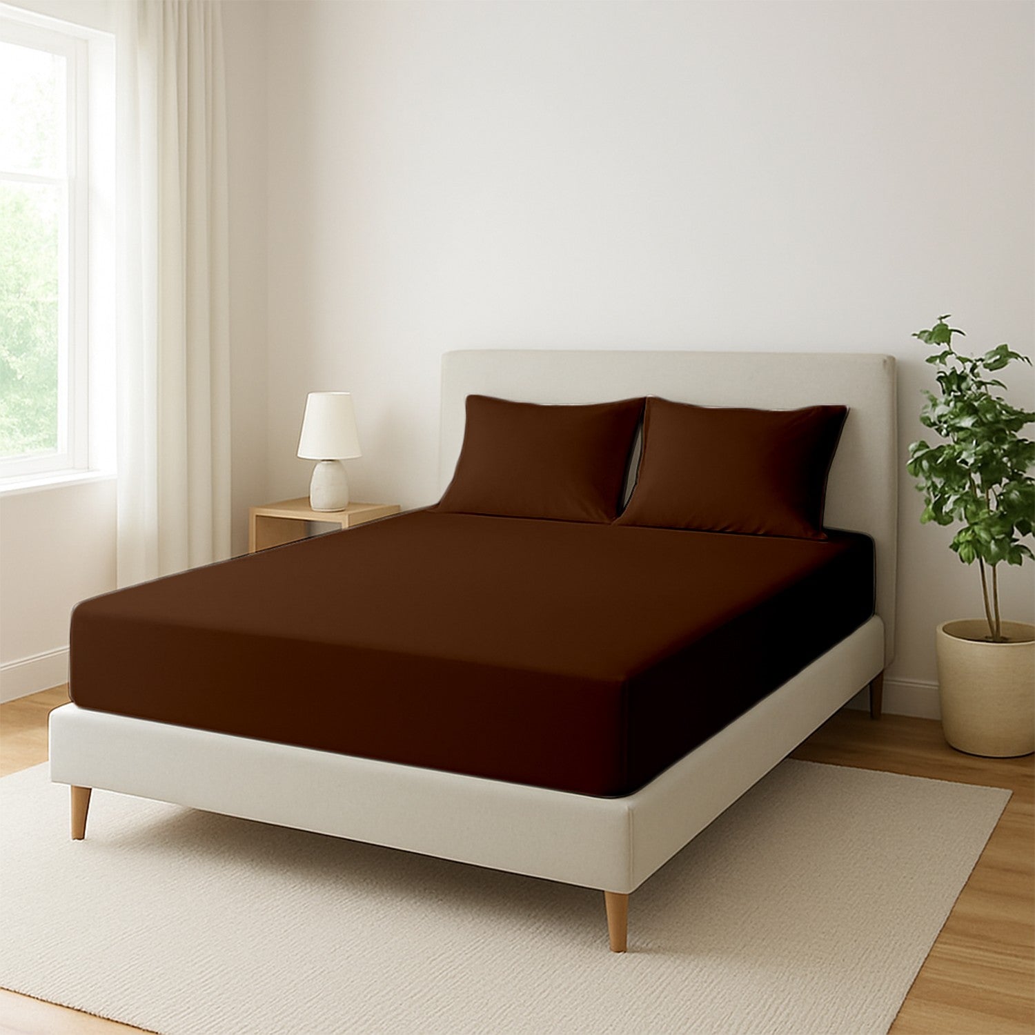 Brown Microfiber Fitted Bedsheet – Elegant, Cozy & Effortless Comfort