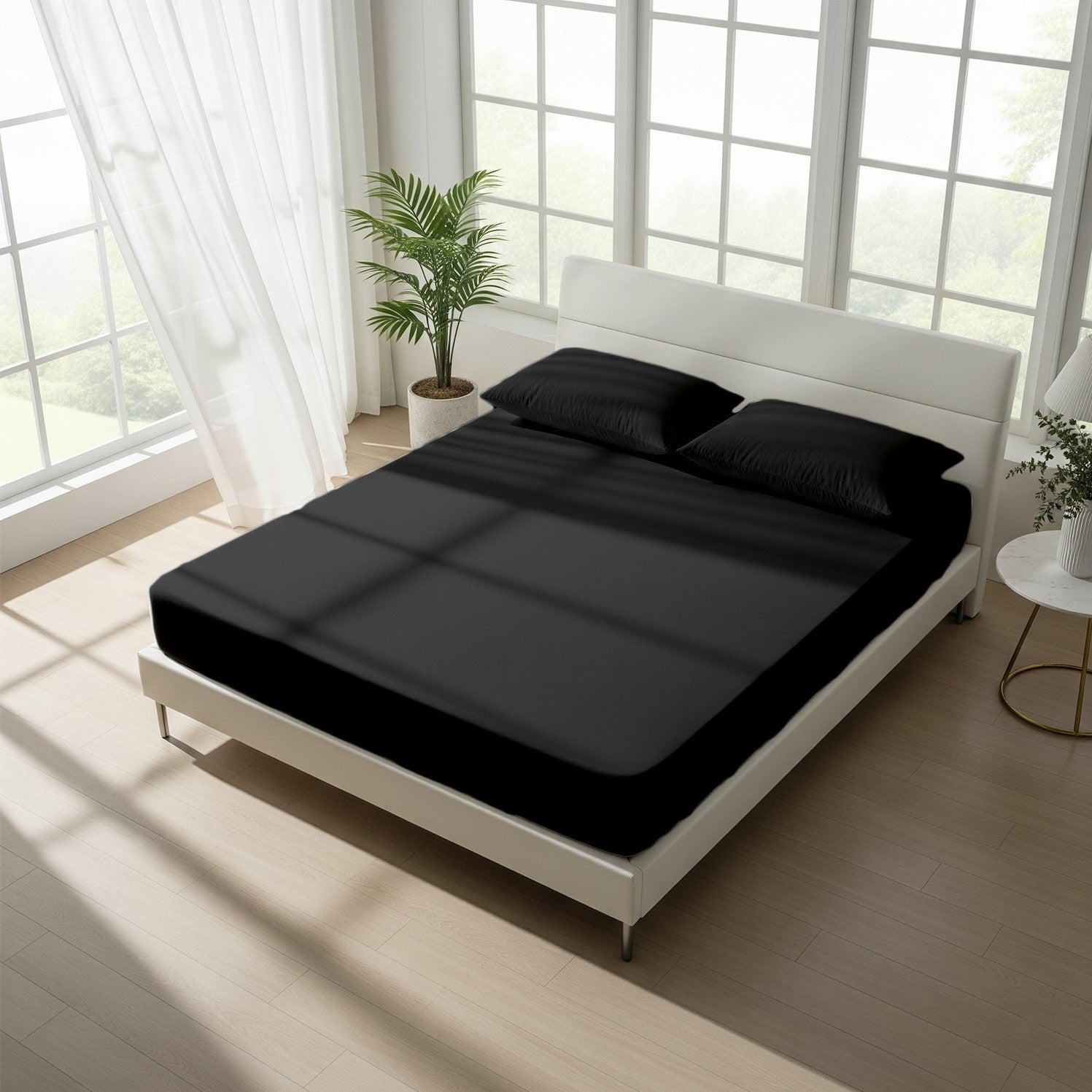Black Fitted Cotton Bedsheet With Two Pillow Cover  – Luxurious, Soft & Long-Lasting