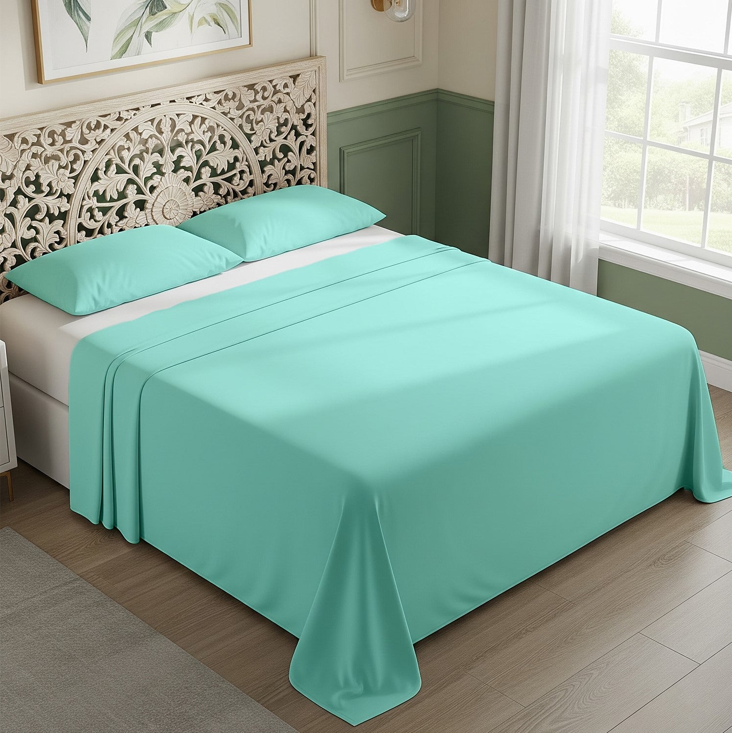 Aqua Blue Cotton Flat Bedsheet – Modern, Soft & Effortlessly Stylish