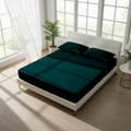 Teal Fitted Cotton Bedsheet With Two Pillow Cover  – Luxurious, Soft & Long-Lasting