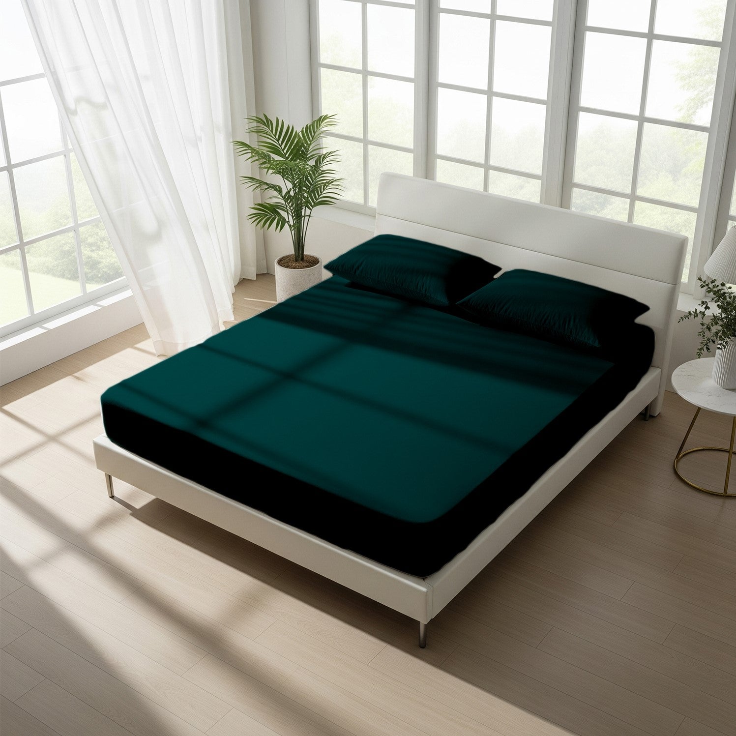 Teal Fitted Cotton Bedsheet With Two Pillow Cover  – Luxurious, Soft & Long-Lasting