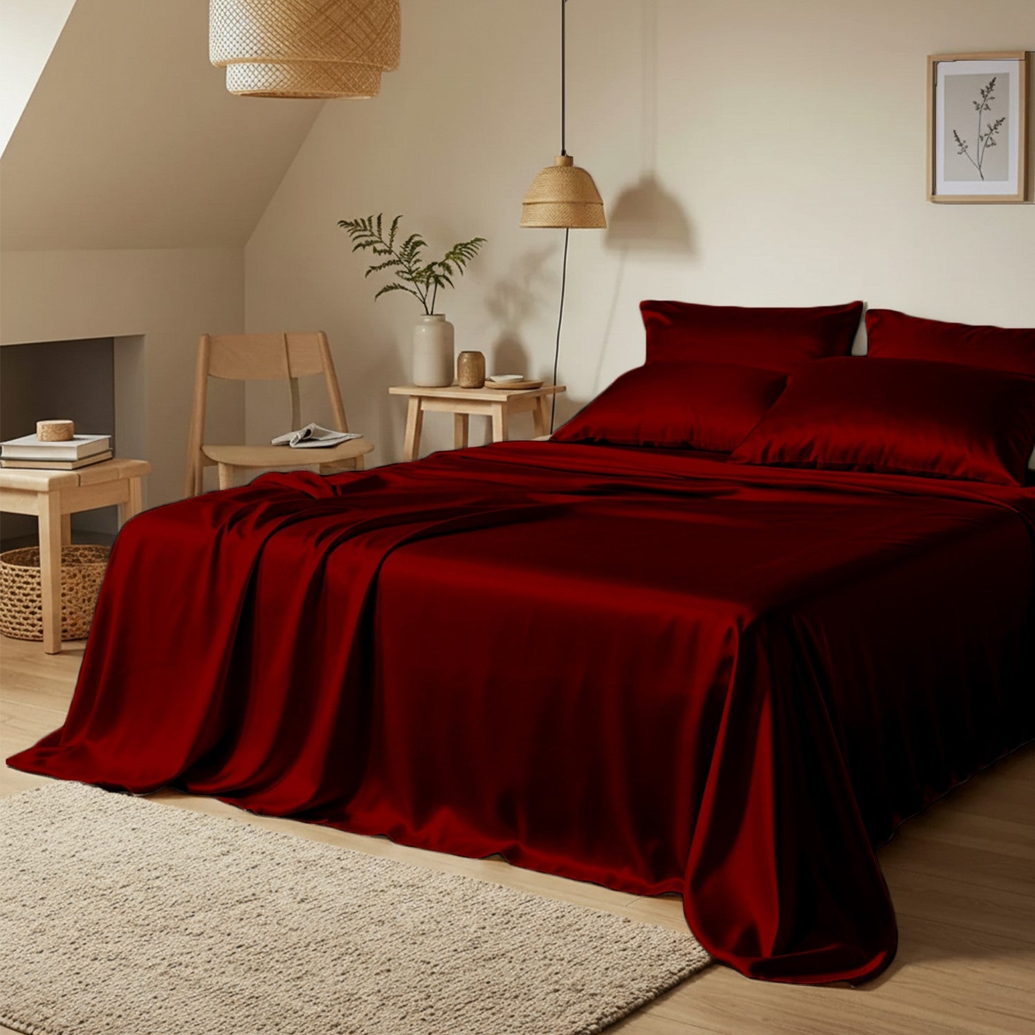 Burgundy Satin Flatted  Bedsheet – Smooth, Elegant & Comfortable