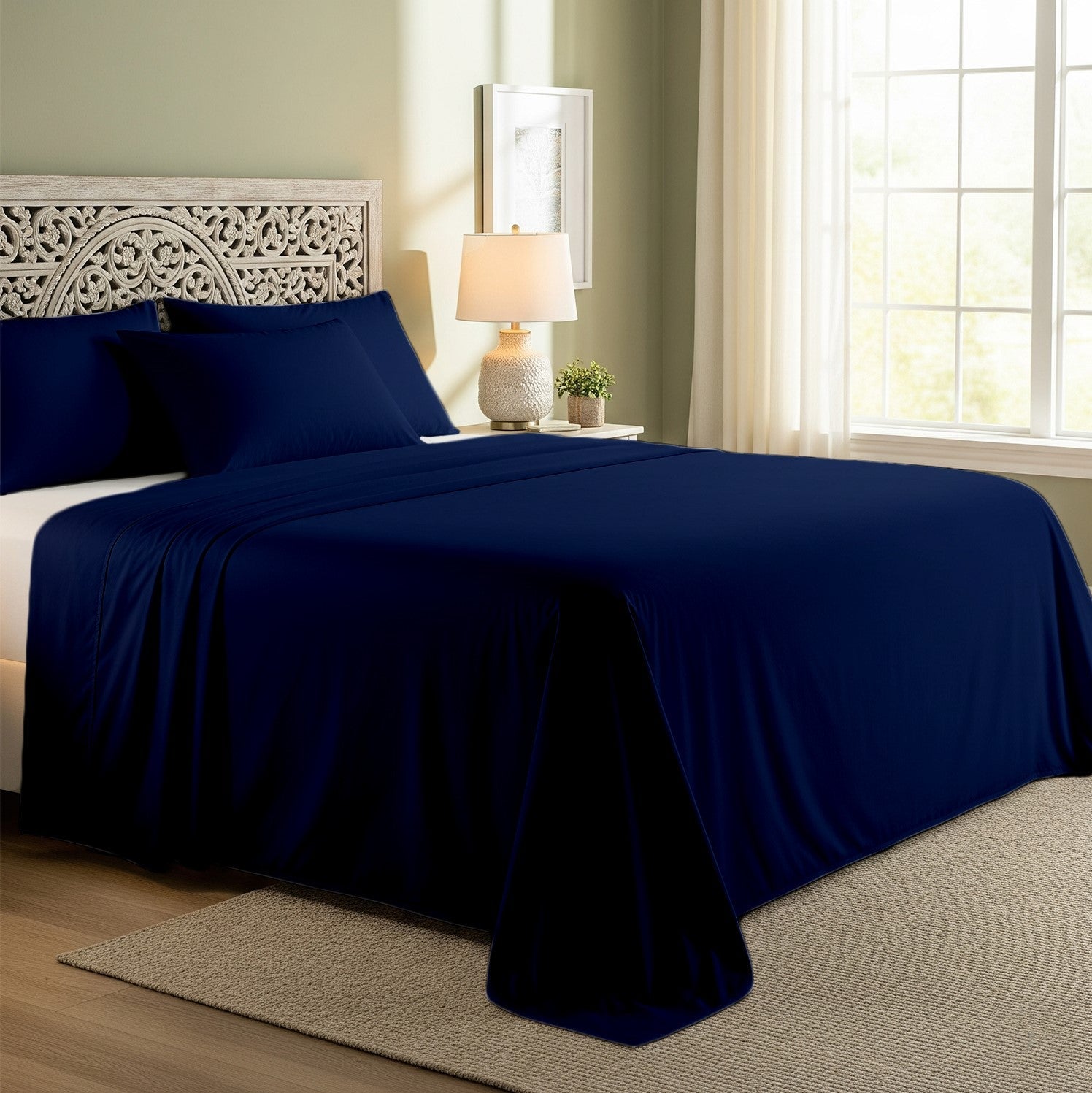 Navy Blue Cotton Flat Bedsheet – Modern, Soft & Effortlessly Stylish