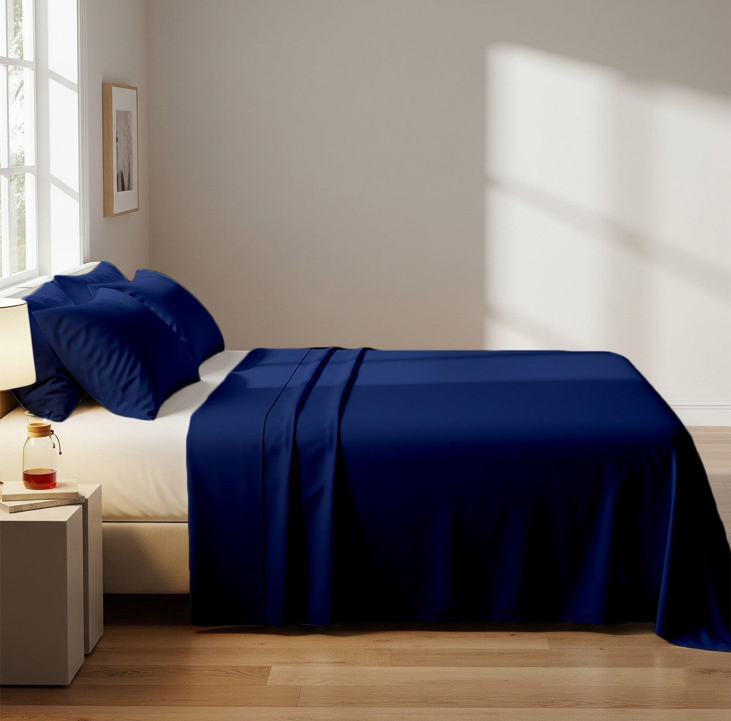 Navy Blue Microfiber Flat Bedsheet With Two Pillow Cover – Fade-Resistant & All-Season Comfort