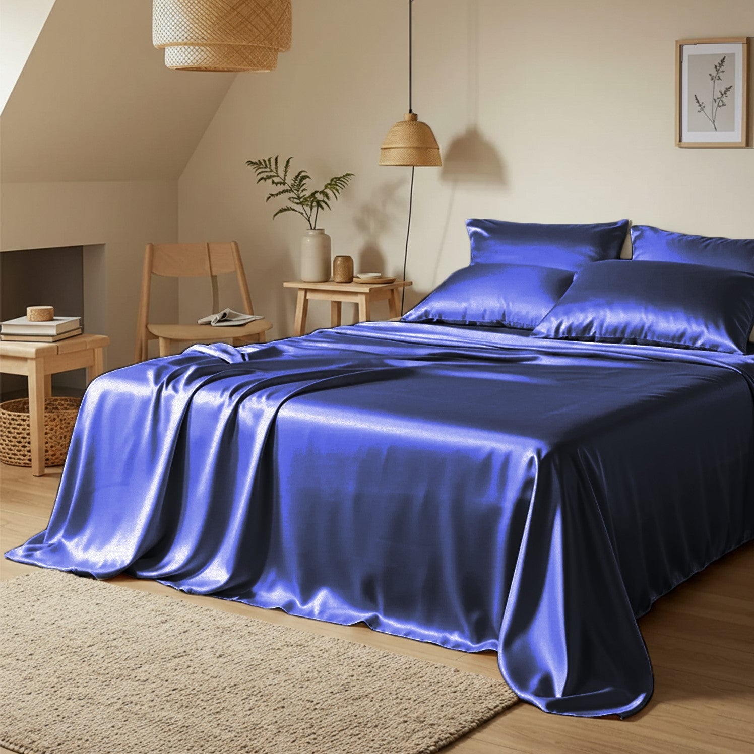 Navy Blue Satin Flatted Bedsheet – Smooth, Elegant & Comfortable