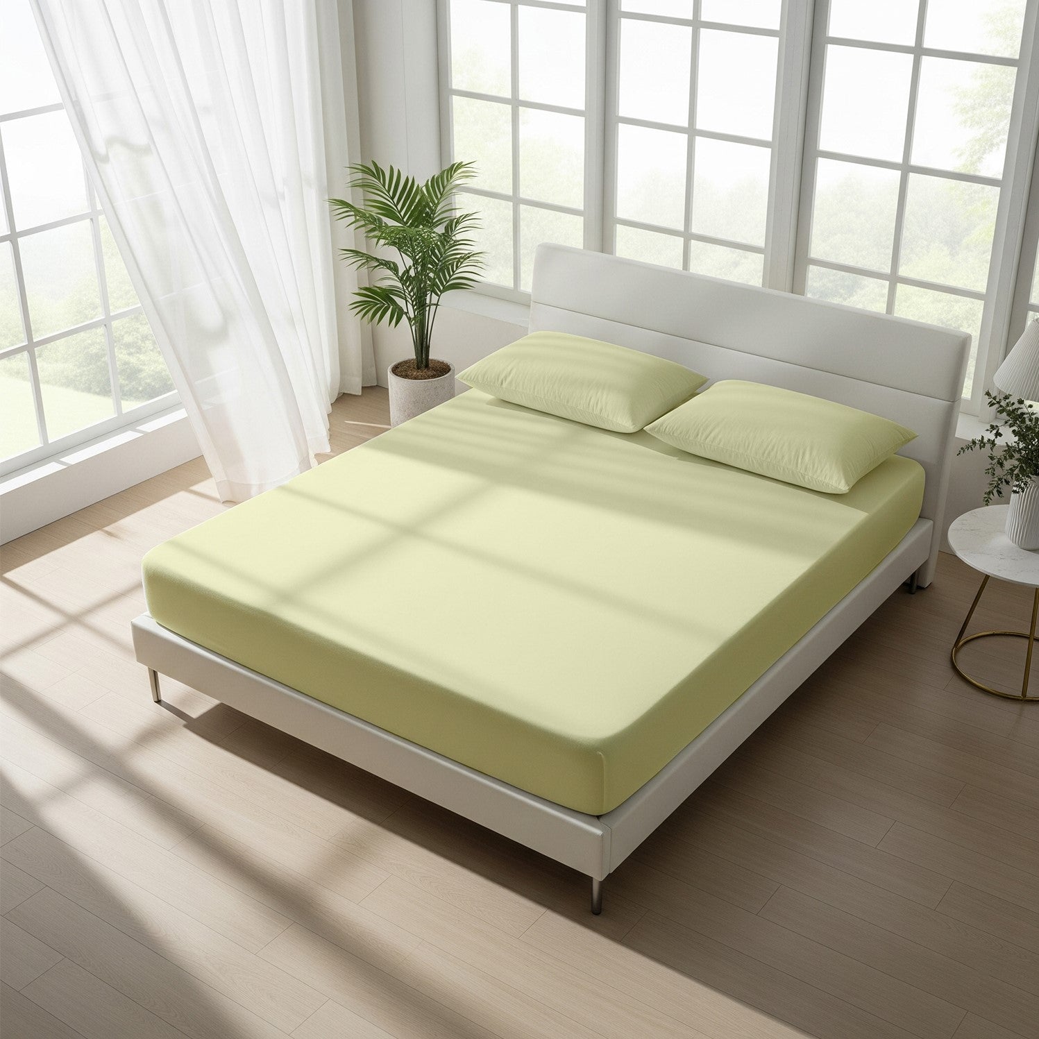 Ivory Fitted Cotton Bedsheet With Two Pillow Cover  – Luxurious, Soft & Long-Lasting