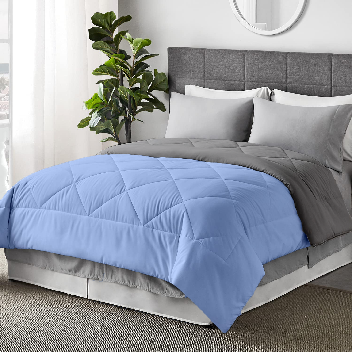 100 GSM Reversible Summer AC Comforter |Silver Sky Blue| Microfiber & Lightweight |