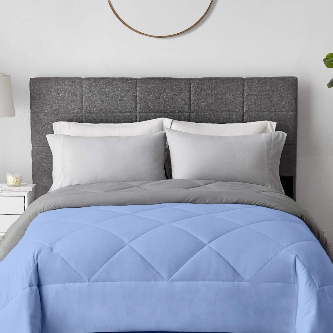 100 GSM Reversible Summer AC Comforter |Silver Sky Blue| Microfiber & Lightweight |