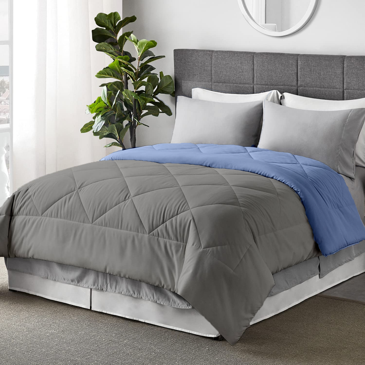 100 GSM Reversible Summer AC Comforter |Silver Sky Blue| Microfiber & Lightweight |