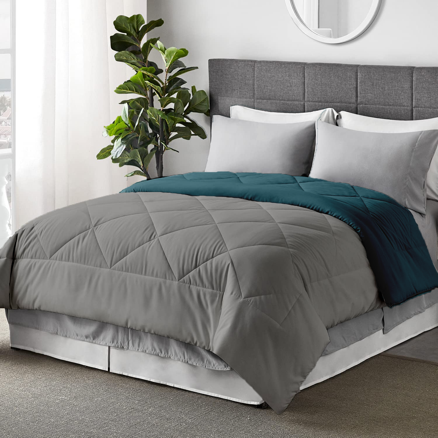 100 GSM Soft Summer Reversible AC Comforter |Silver Teal | Microfiber & Lightweight|