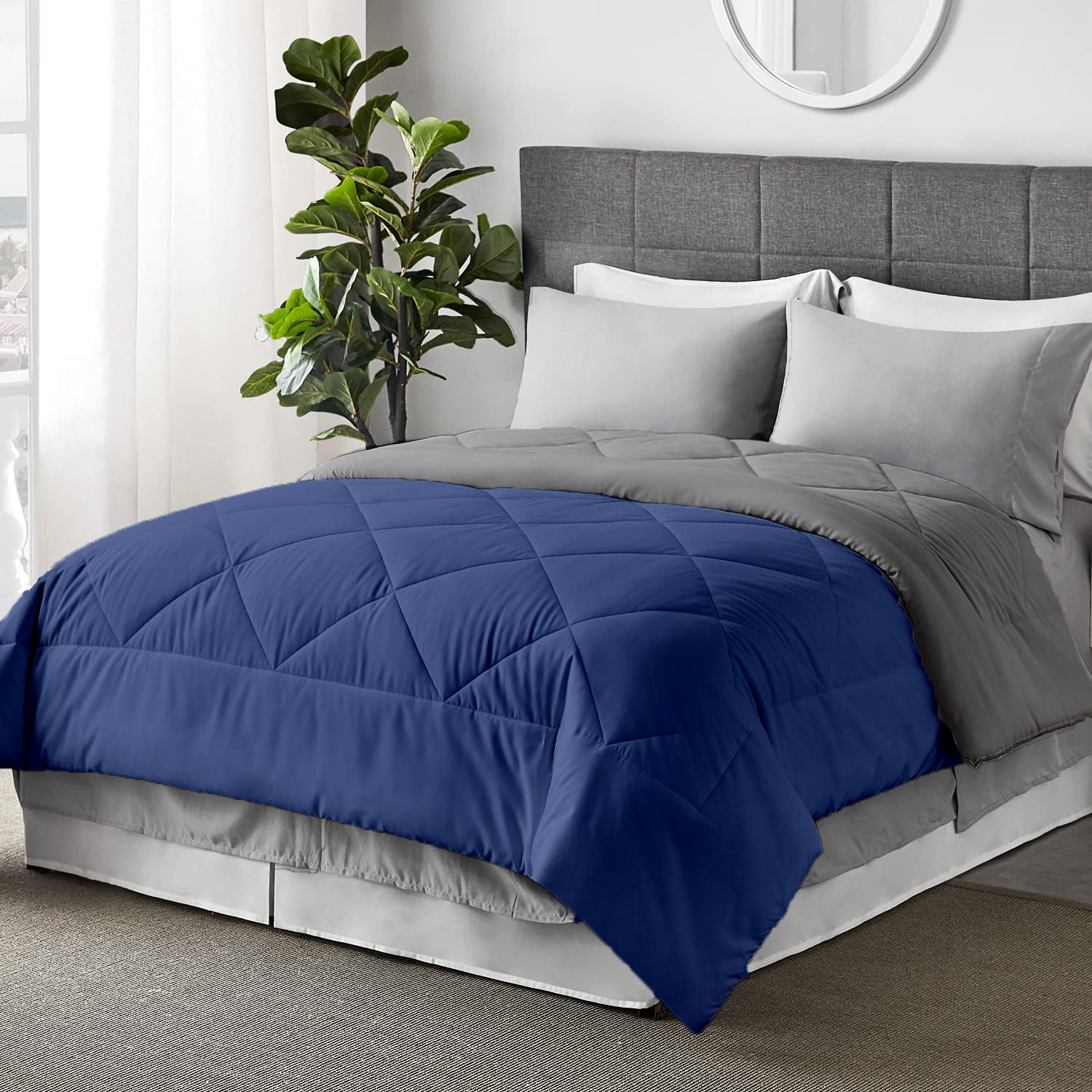 100 GSM Reversible Summer AC Comforter |Silver Medium Blue| Lightweight & Microfiber|
