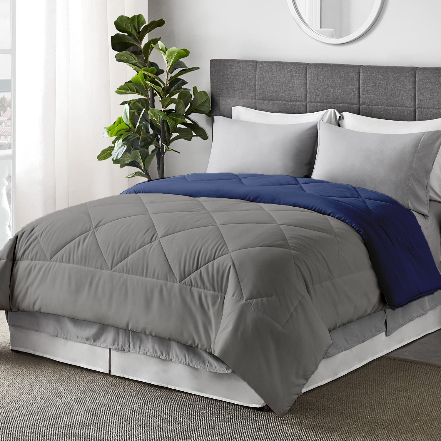 100 GSM Reversible Summer AC Comforter |Silver Medium Blue| Lightweight & Microfiber|