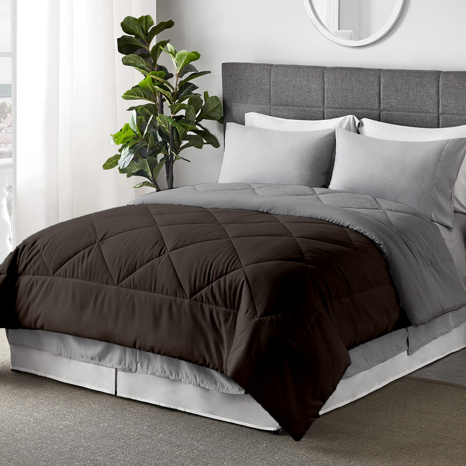 100 GSM Summer AC Reversible Comforter |Silver Dark Grey| Microfiber & Lightweight|
