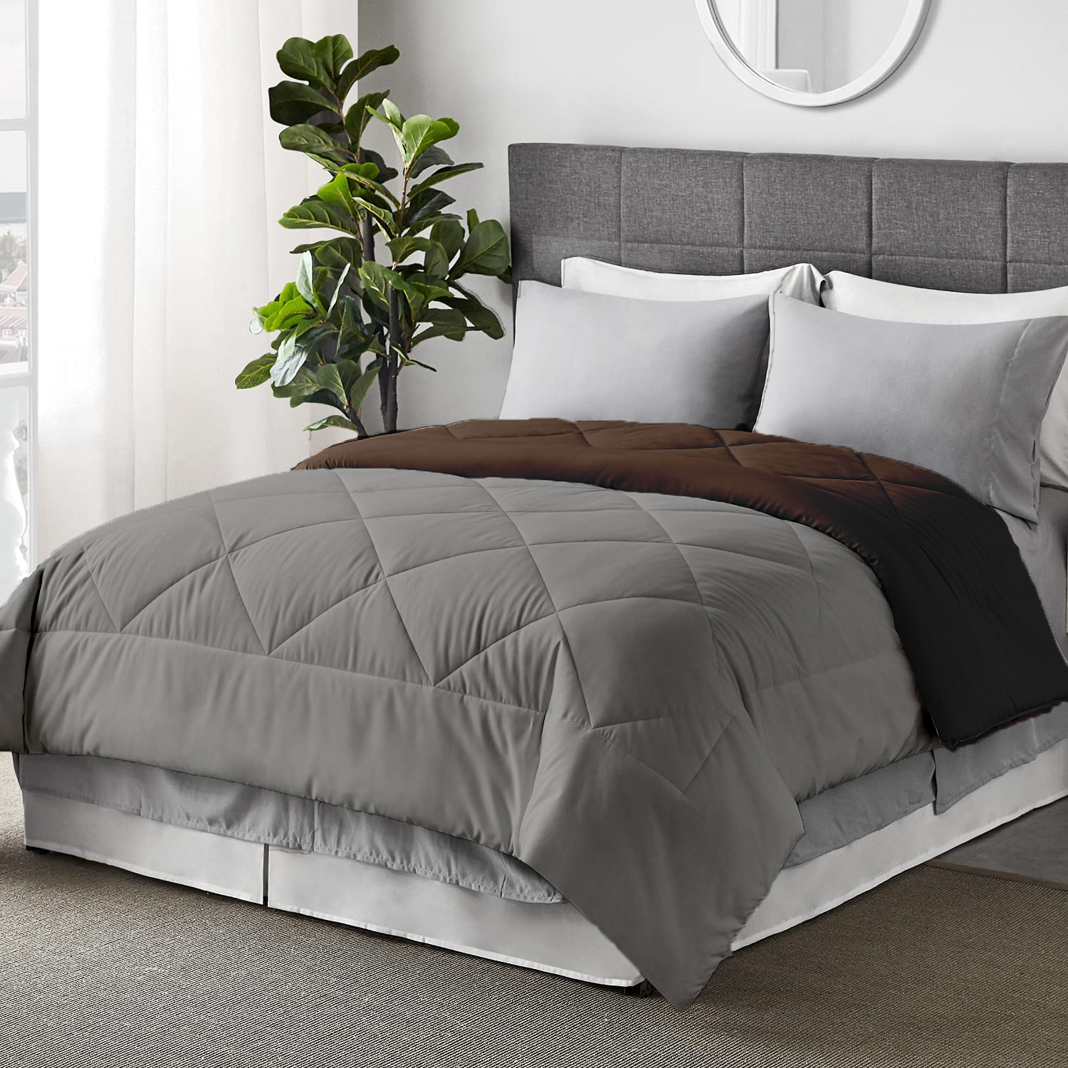 100 GSM Soft AC Reversible Comforter |Silver Chocolate Brown| Lightweight & Microfiber|