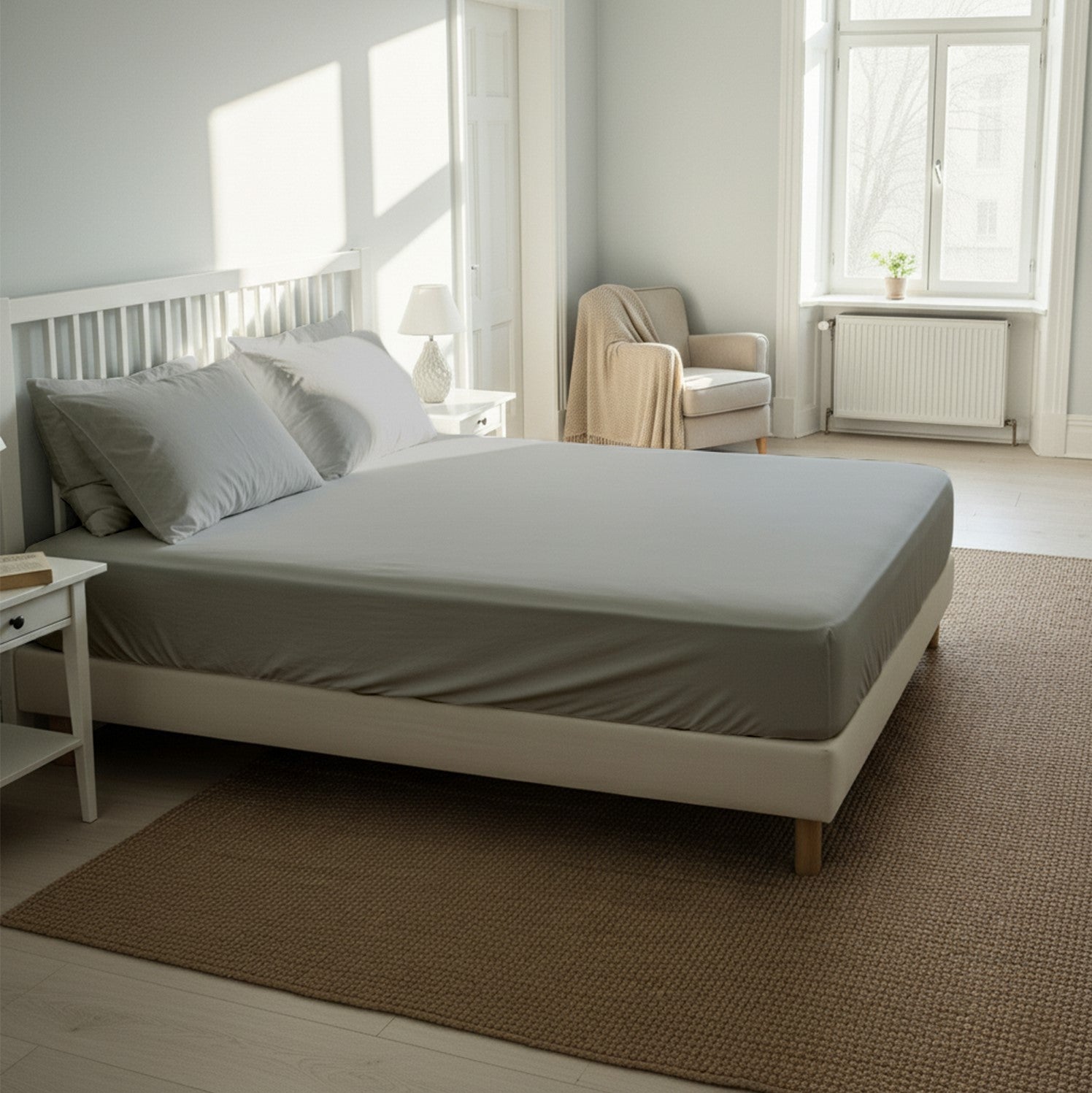 Silver Fitted Cotton Bedsheet With Two Pillow Cover  – Luxurious, Soft & Long-Lasting