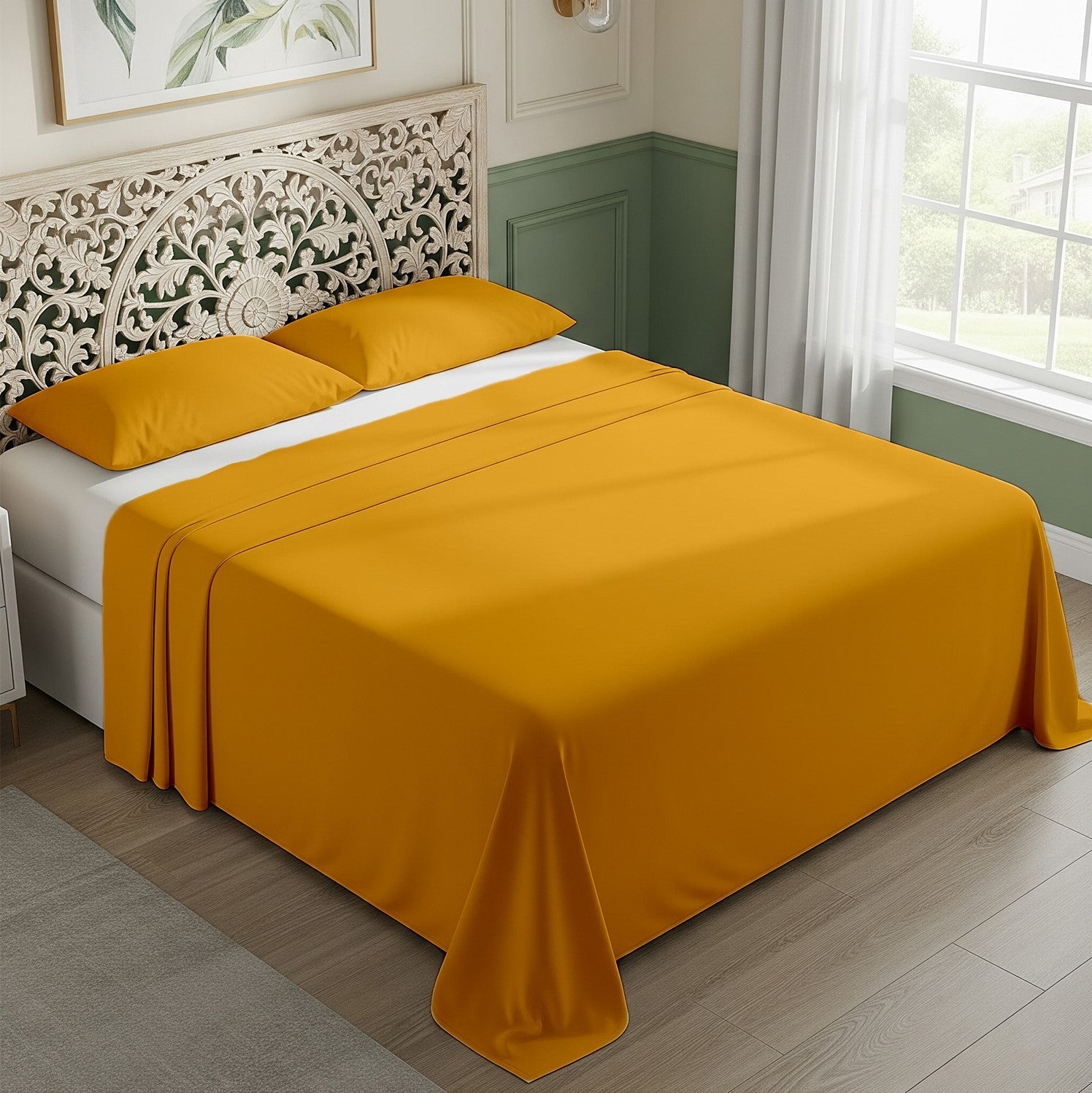 Gold Cotton Flat Bedsheet – Modern, Soft & Effortlessly Stylish
