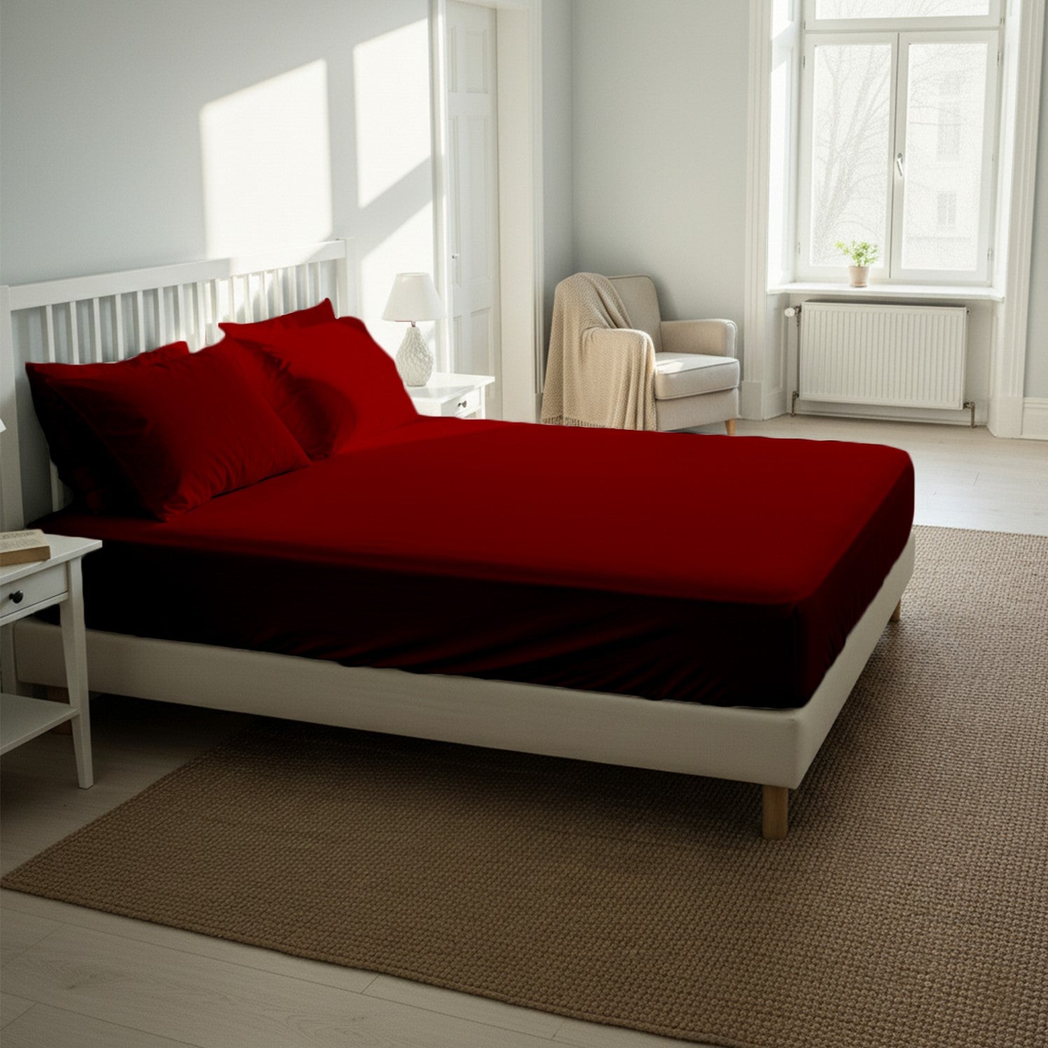 Burgundy Fitted Cotton Bedsheet With Two Pillow Cover  – Luxurious, Soft & Long-Lasting