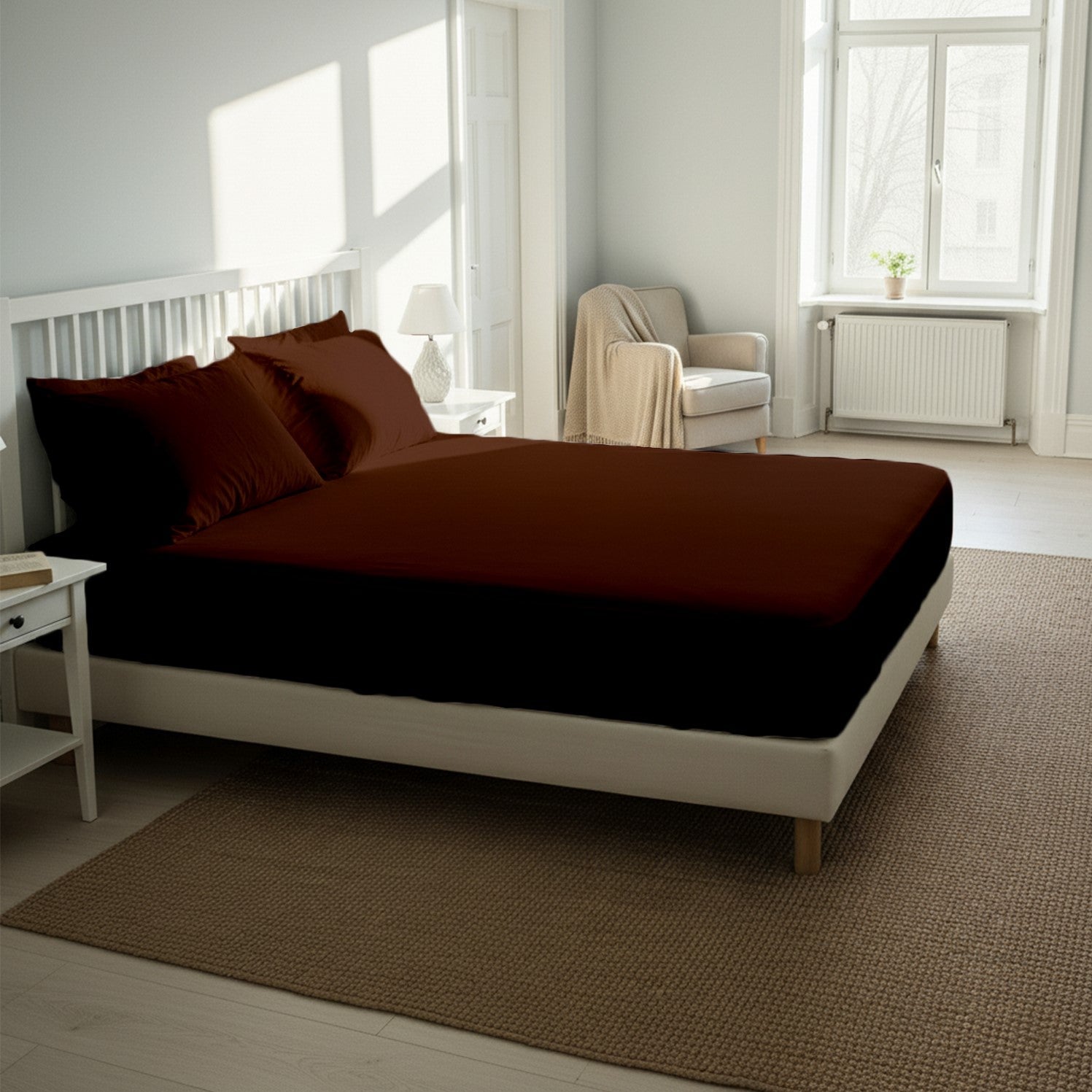 Chocolate Brown Fitted Cotton Bedsheet With Two Pillow Cover  – Luxurious, Soft & Long-Lasting