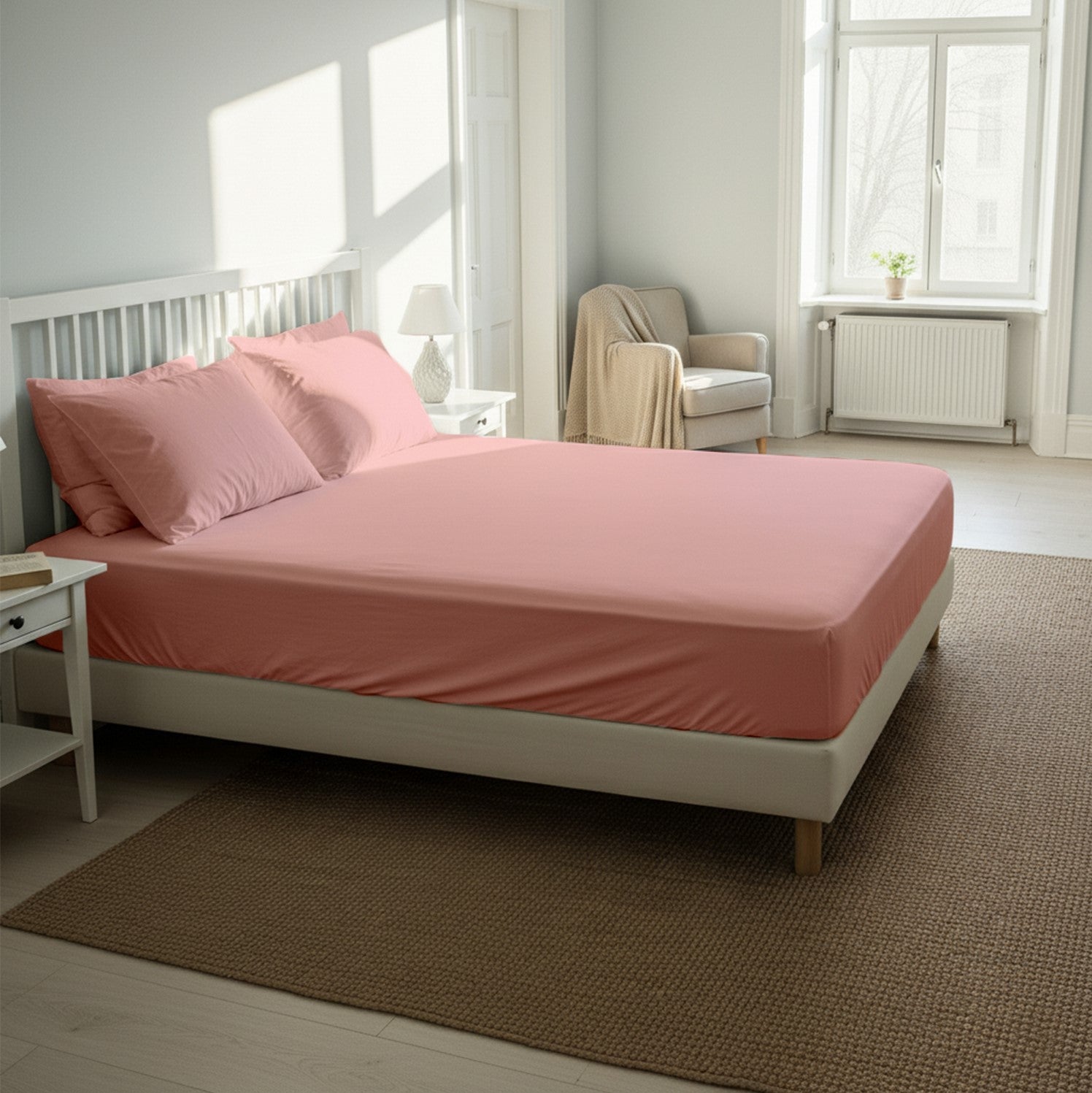 Peach Fitted Cotton Bedsheet With Two Pillow Cover  – Luxurious, Soft & Long-Lasting
