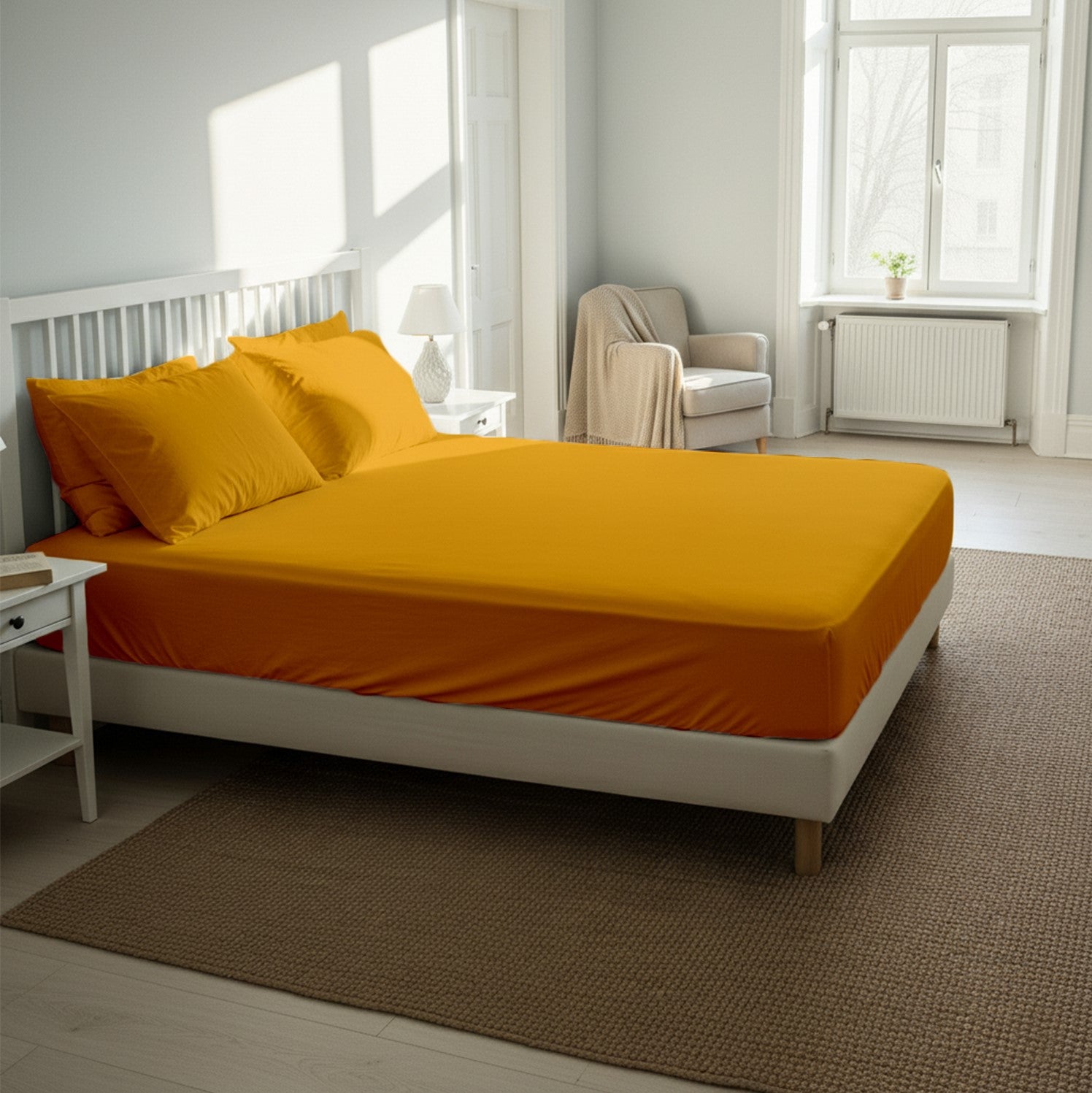 Gold Fitted Cotton Bedsheet With Two Pillow Cover  – Luxurious, Soft & Long-Lasting