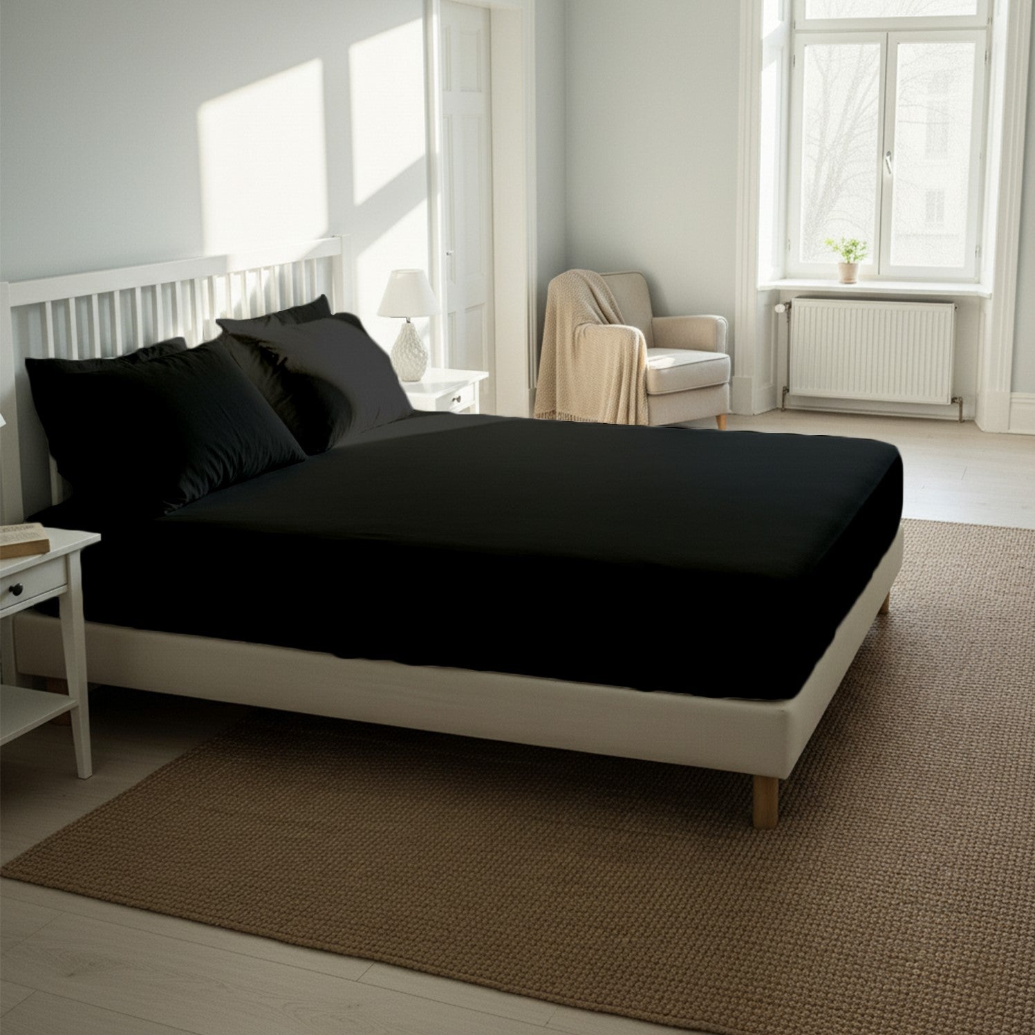 Black Fitted Cotton Bedsheet With Two Pillow Cover  – Luxurious, Soft & Long-Lasting