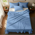Light Blue Microfiber Flat Bedsheet With Two Pillow Cover – Fade-Resistant & All-Season Comfort