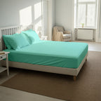 Aqua Blue Fitted Cotton Bedsheet With Two Pillow Cover  – Luxurious, Soft & Long-Lasting