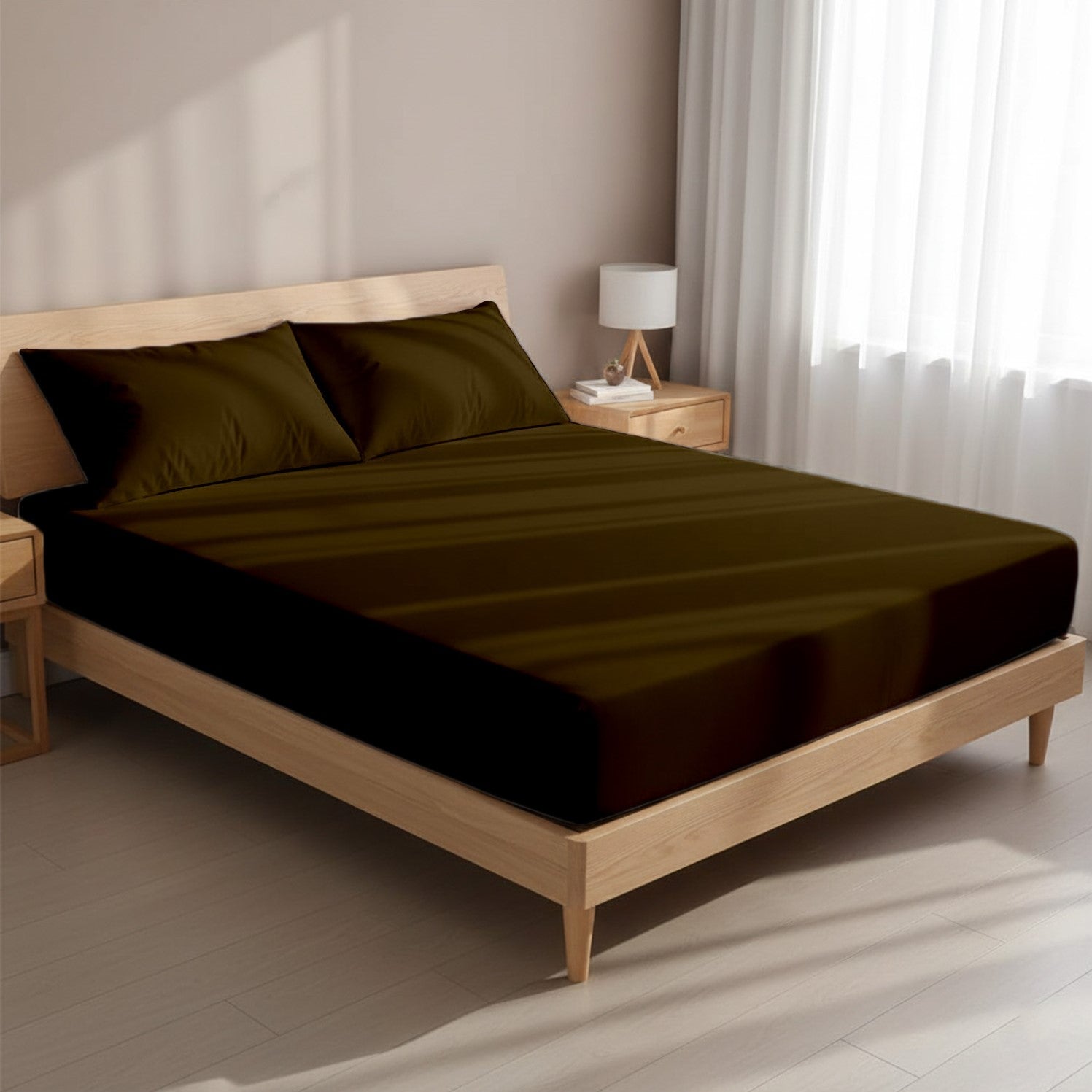 Beige Microfiber Fitted Bedsheet – Elegant, Cozy & Effortless Comfort