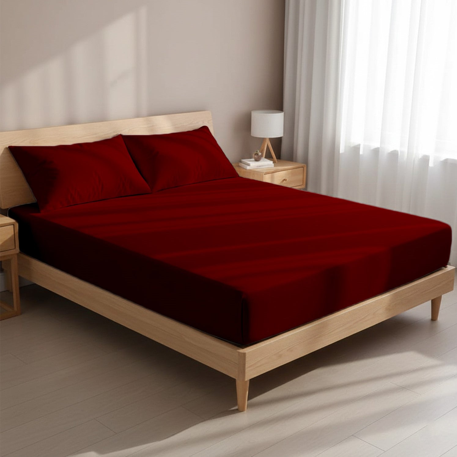 Burgundy Microfiber Fitted Bedsheet – Elegant, Cozy & Effortless Comfort
