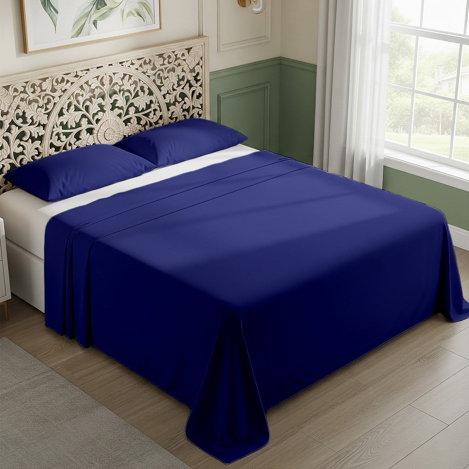 Medium Blue Cotton Flat Bedsheet – Modern, Soft & Effortlessly Stylish